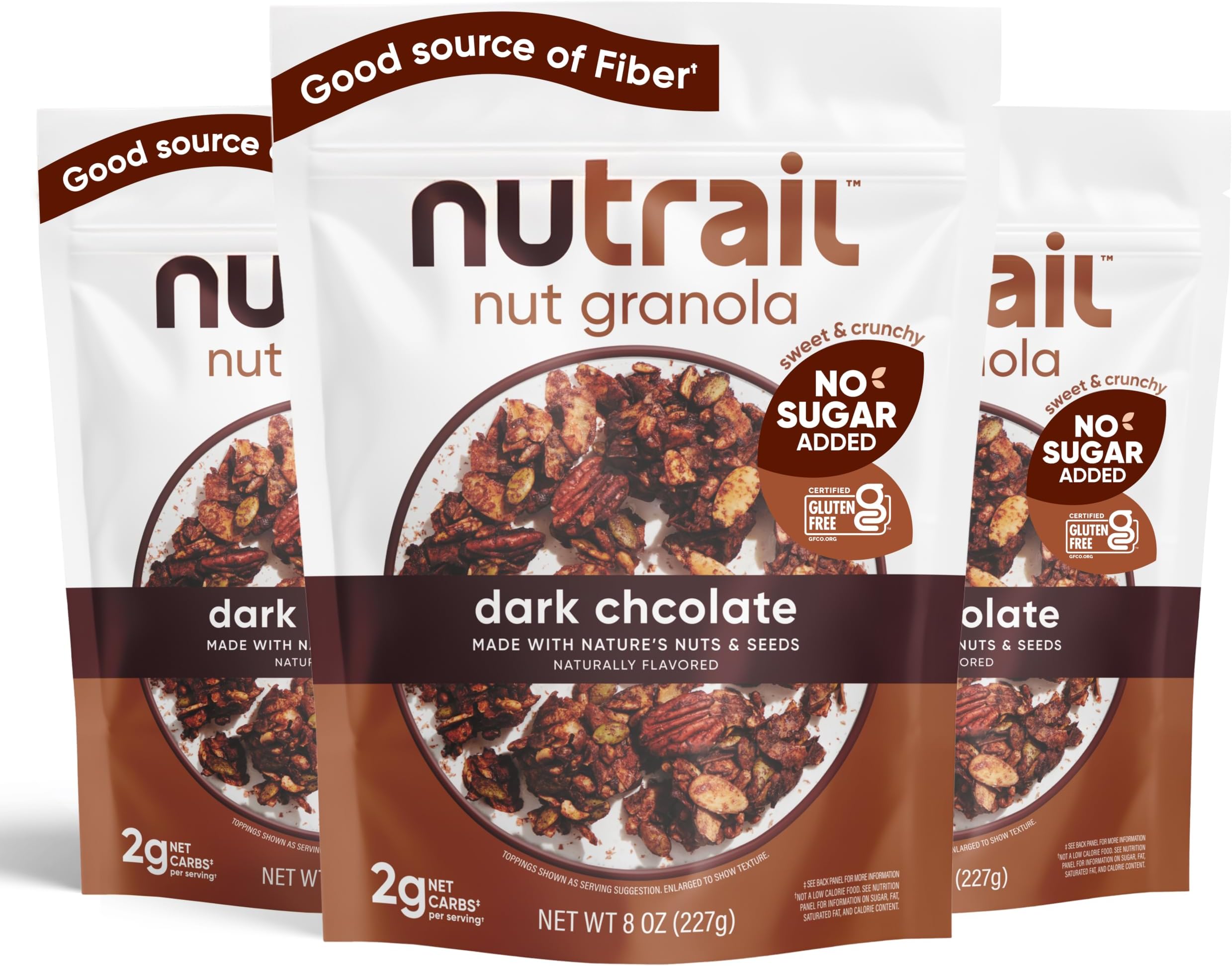 Nut Granola Cereal, Dark Chocolate, No Sugar Added, Keto, Low Carb, Gluten Free, Grain Free, Healthy Breakfast 8 oz. 3 Count