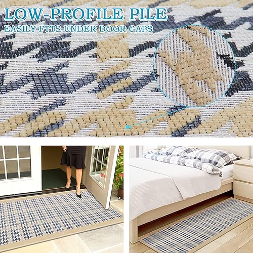 Miniatura 2 de YUHFERA Alfombra tejida a cuadros  Alfombra de pasillo de interior lavable de granja, antideslizante, perfecta para lavandería, entrada, cocina,