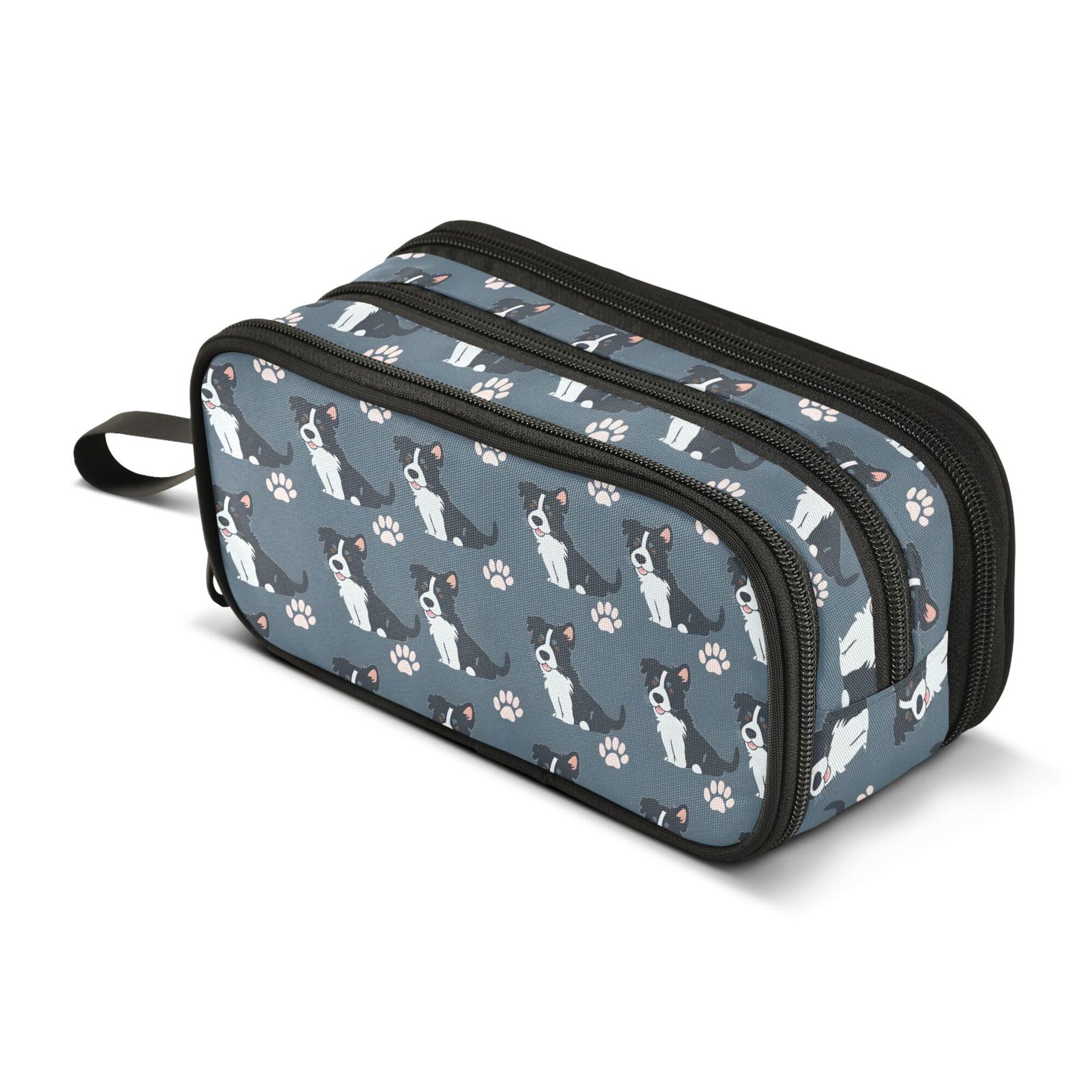 Large Pencil Case, Big Capacity Pencil Bag Pen Pouch Holder 3 Compartments, Border Collie Dog Paw School Office Supplies Stationery Makeup Bag Storage Organizer for Students Girls Boys Women Men