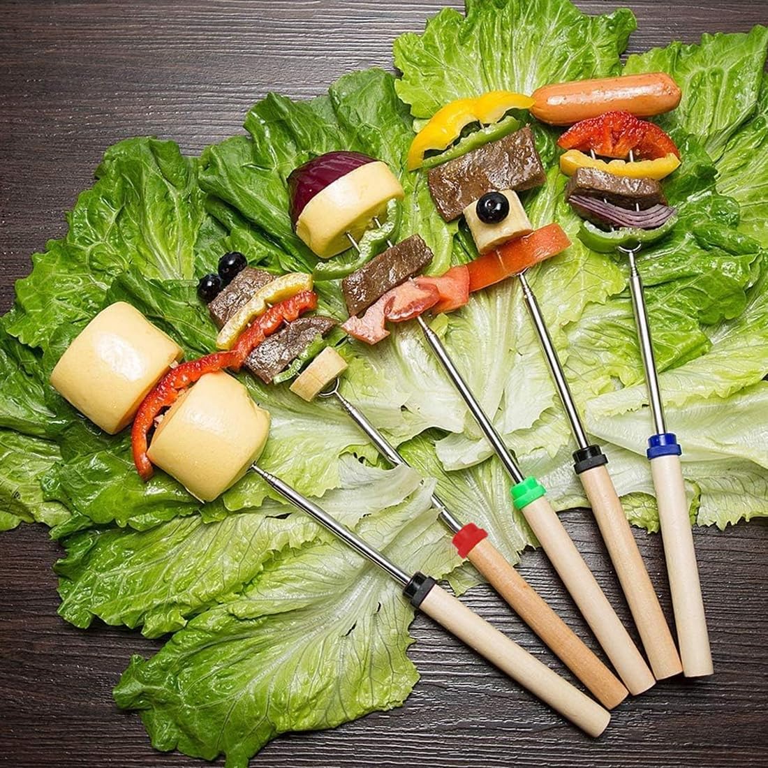WeddHuis 4 Pezzi Spiedini da Grill Telescopici per Marshmallow, Bastoncini da Arrosto, Forchette da Campeggio, Spiedini da Fuoco in Acciaio Inox (Estensibili 31-81cm)