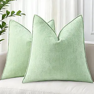 decorUhome Couch Throw Pillow Covers 26x26 Set of 2, Decorative Soft Euro Neutral Chenille Pillow Covers with Elegant Design for Sofa Bed Living Room Home Decor, Sage Green