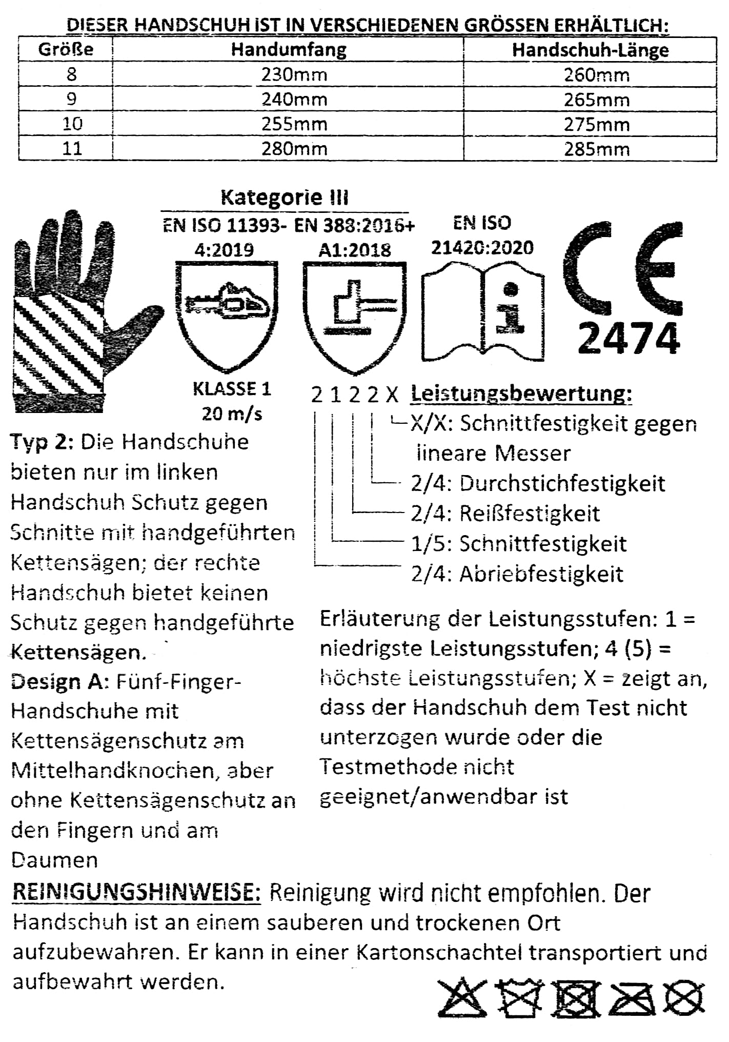 Sägenspezi Schnittschutz Größe XL / 11 Handschuhe Guardian Forest Forsthandschuh 1 Paar für Motorsäge Kettensäge
