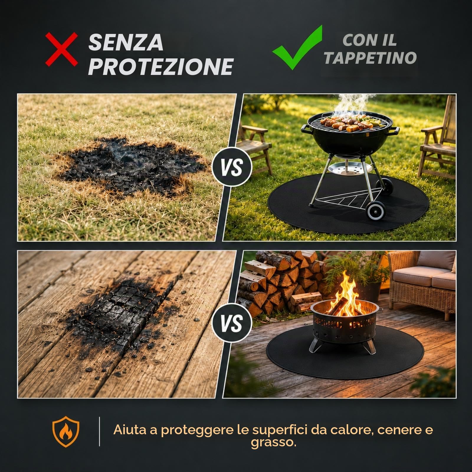 Tappetino Per Braciere Per Falò Singolo, Coperta Rotonda Sotto la griglia per griglia esterna, tappetino ignifugo, a prova di olio, impermeabile, accessori per barbecue(90 cm)