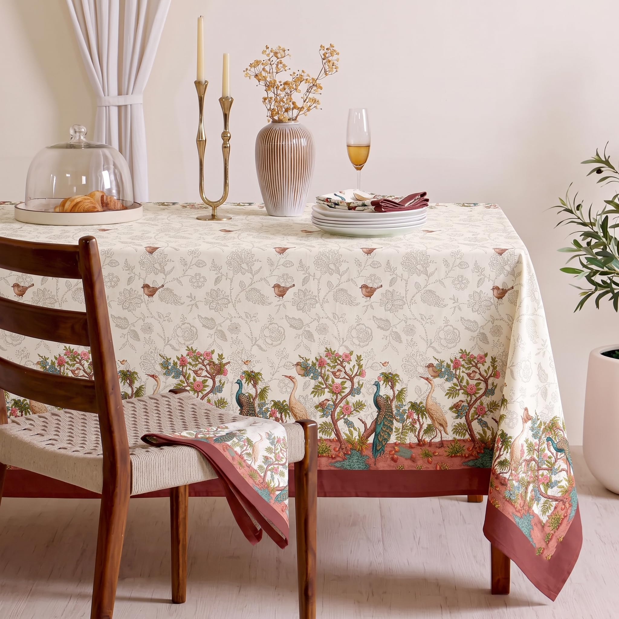 ishro home Premium Dining Table Cover 6 Seater | Table Cover Cloth | Table Cloth 6 Seater – Soft European Fabric, Frill Design, Machine Washable | (Emerald Peacock, 56x90 Inch (6-8 Seater))-image-12