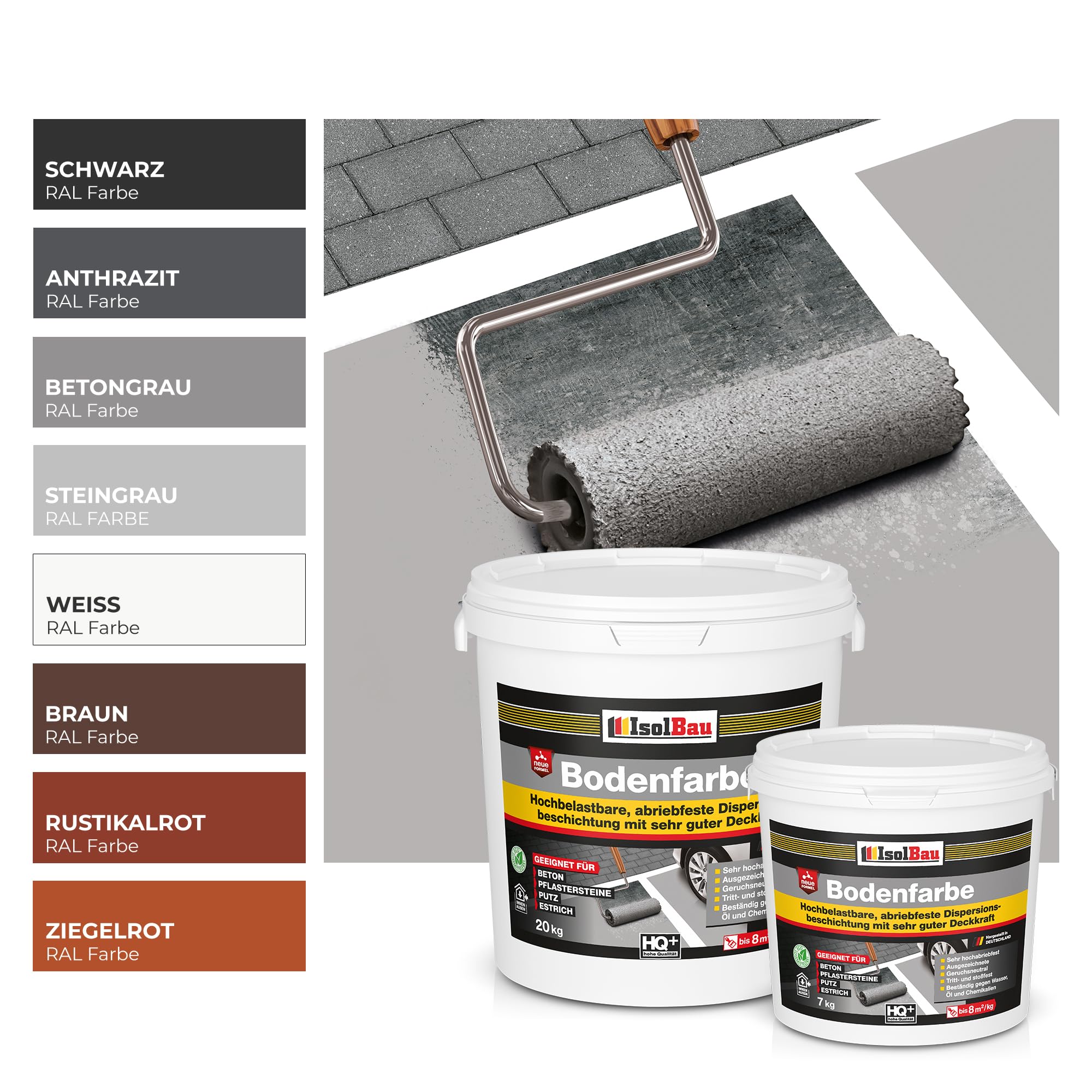 Isolbau Bodenfarbe - 1,5 kg - Boden- und Betonfarbe für Keller, Garage, Werkstatt - Wasserfeste Bodenbeschichtung für Innen & Außen - Anthrazit (RAL)