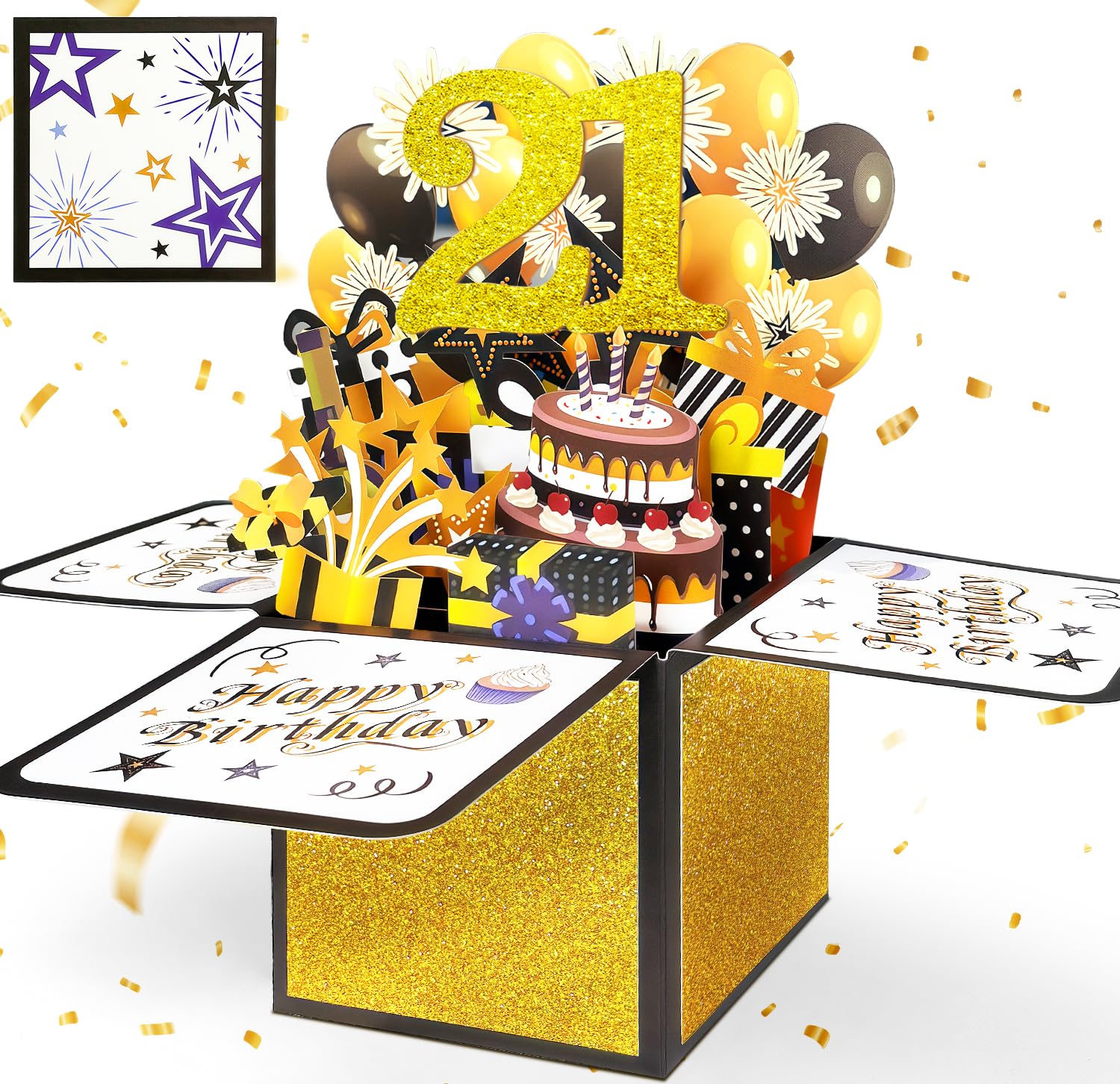 YianHien 21st Birthday Card, 3D Pop Up Birthday Card for Him, Son Grandson Nephew 21st Birthday Greeting Cards, Black Gold Birthday Decorations Gifts for Him Men
