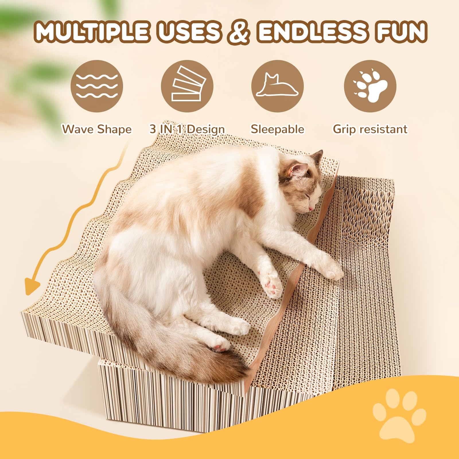 Juego de 3 almohadillas para rascar gatos corrugados para cama y salón que sobrepasan los arañazos para gatos en forma de onda, cartón reversible para muebles, incluye