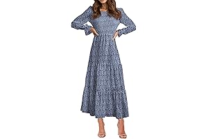 Midi Dress for Women Summer Boho Casual Long Sleeve Crew Neck Fall Dress