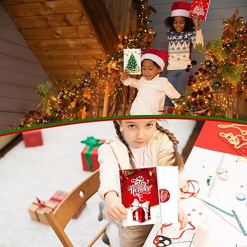 Miniatura 4 de Zhanmai 150 tarjetas de Navidad clásicas a granel, con elementos tradicionales, tarjetas de felicitación con 150 sobres, 150 calcomanías, tarjetas