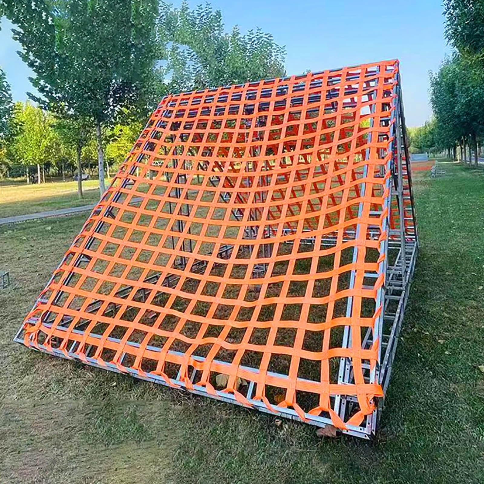 Safety Hanging Lifting Cargo Net - Lifting Net Straps for Hoist 1t 2t 3t 4t Load Capacity - Flat Nylon Webbing Strap 1.5 Inch with 1m Lifting Loop for Lifting Boxes(2m/6.5ft - 15cm mesh - Load 3ton)