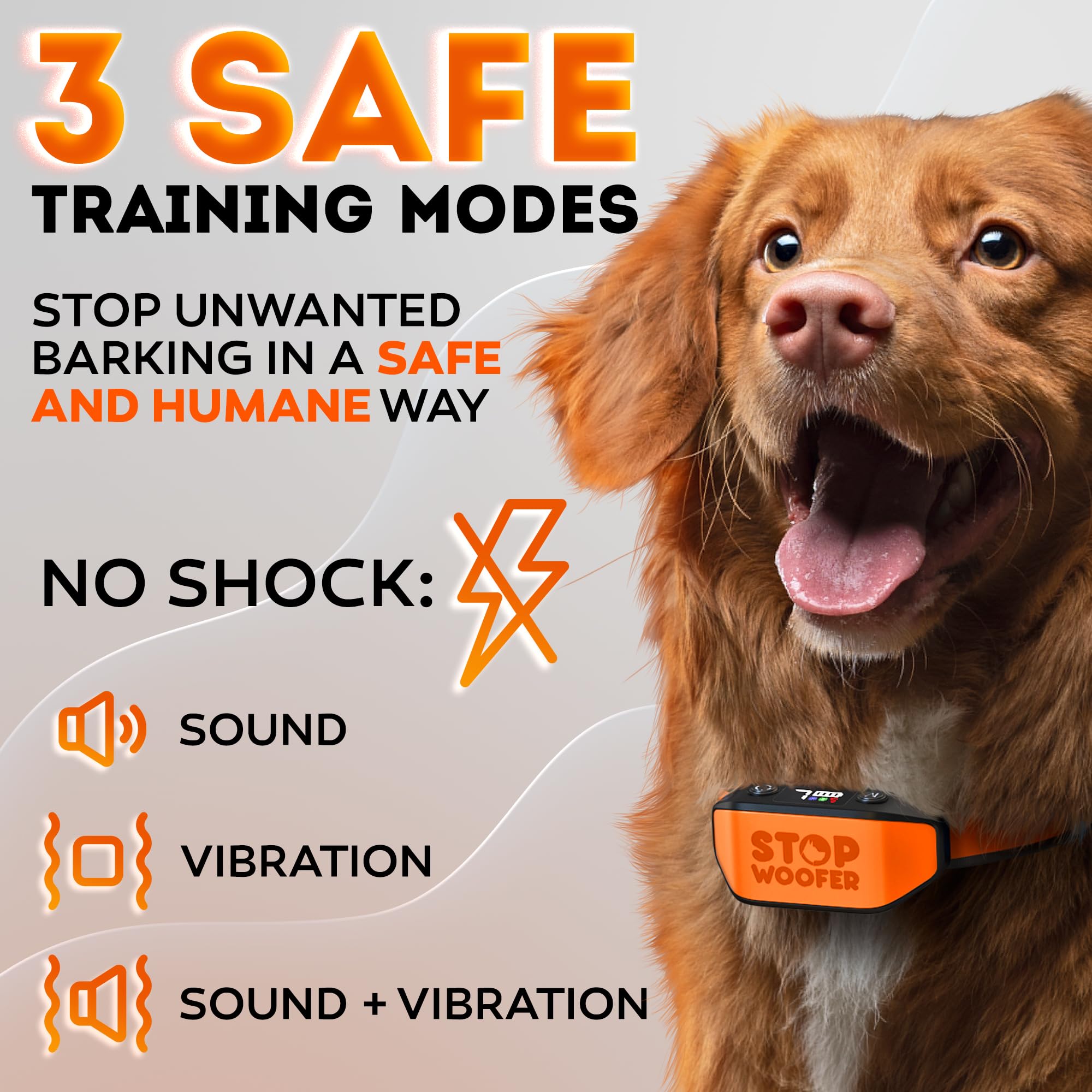No Shock Bark Collar for Small Medium Large Dogs-Smart Chip Adjusts to Stop Barking in 1 Minute-Highly Effective Vibration and Sound Stops Barks Fast with No Pain-Safe Orange