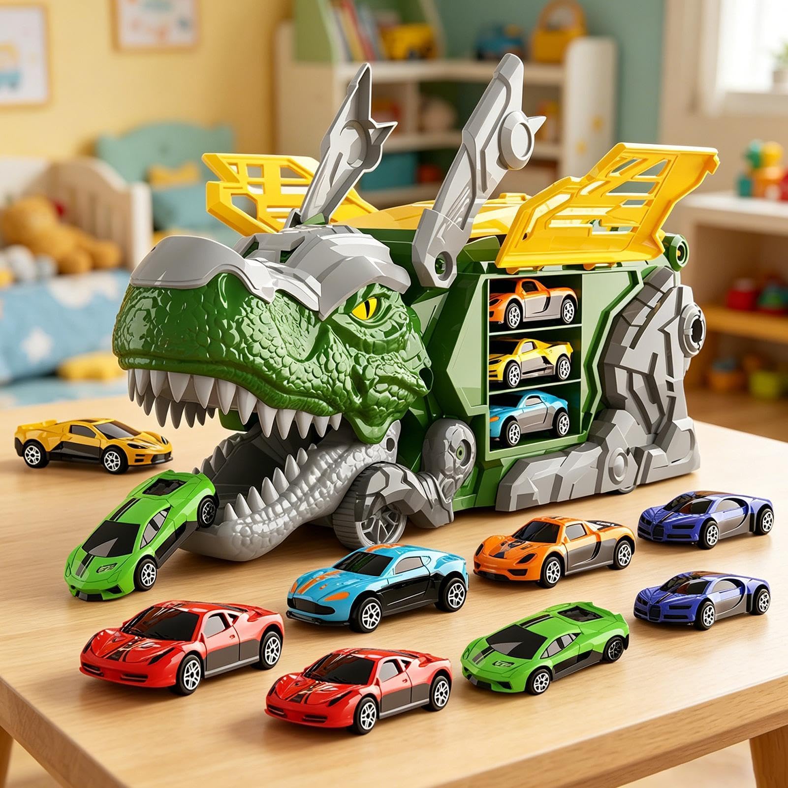 Dinosauro trasporto camion giocattolo doppio binario 12 mini auto con