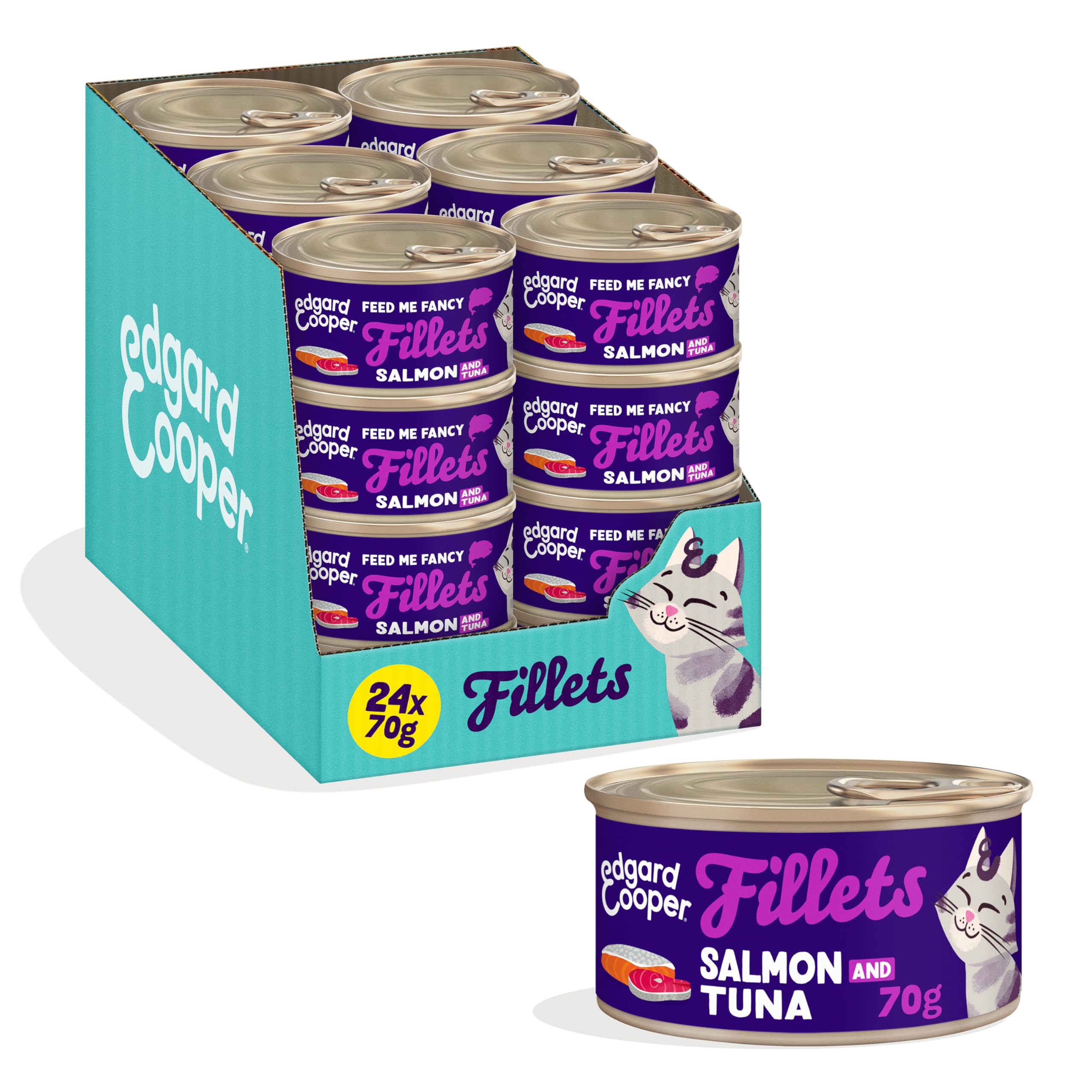 Edgard & Cooper Wet Cat Food, Fillets In Broth, 24 x 70g Salmon & Tuna, Grain-Free Cat Food, Natural Ingredients, Also For Sterilised Cats, MSC Certified Fish, No Added Sugar
