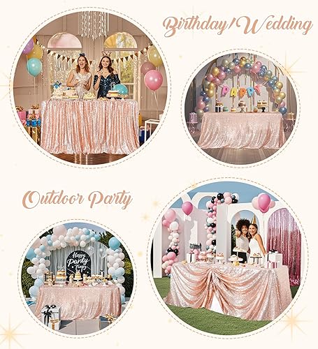 Miniatura 3 de Juya Delight Mantel de lentejuelas de 60 x 102 pulgadas, color oro rosa, rectangular, brillante, para fiesta de cumpleaños, banquete, boda, mesas de