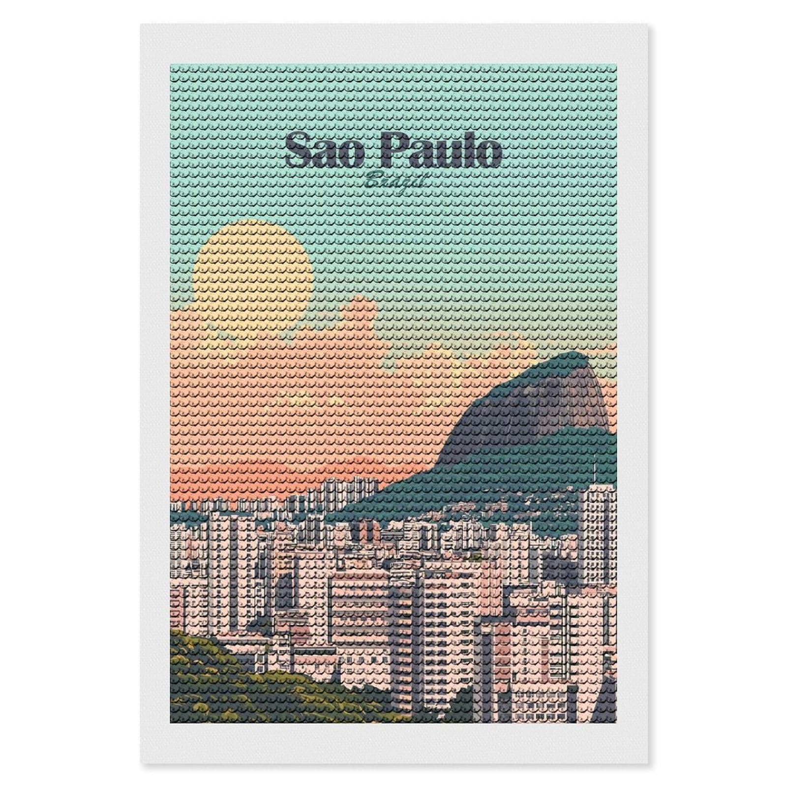 Junmoney Sao Paulo Cityscape(3) Diamond Painting Set 8"x12", Sparkling Round Gems, Decorate Your Room, Fun Craft Experience, Modern Decor