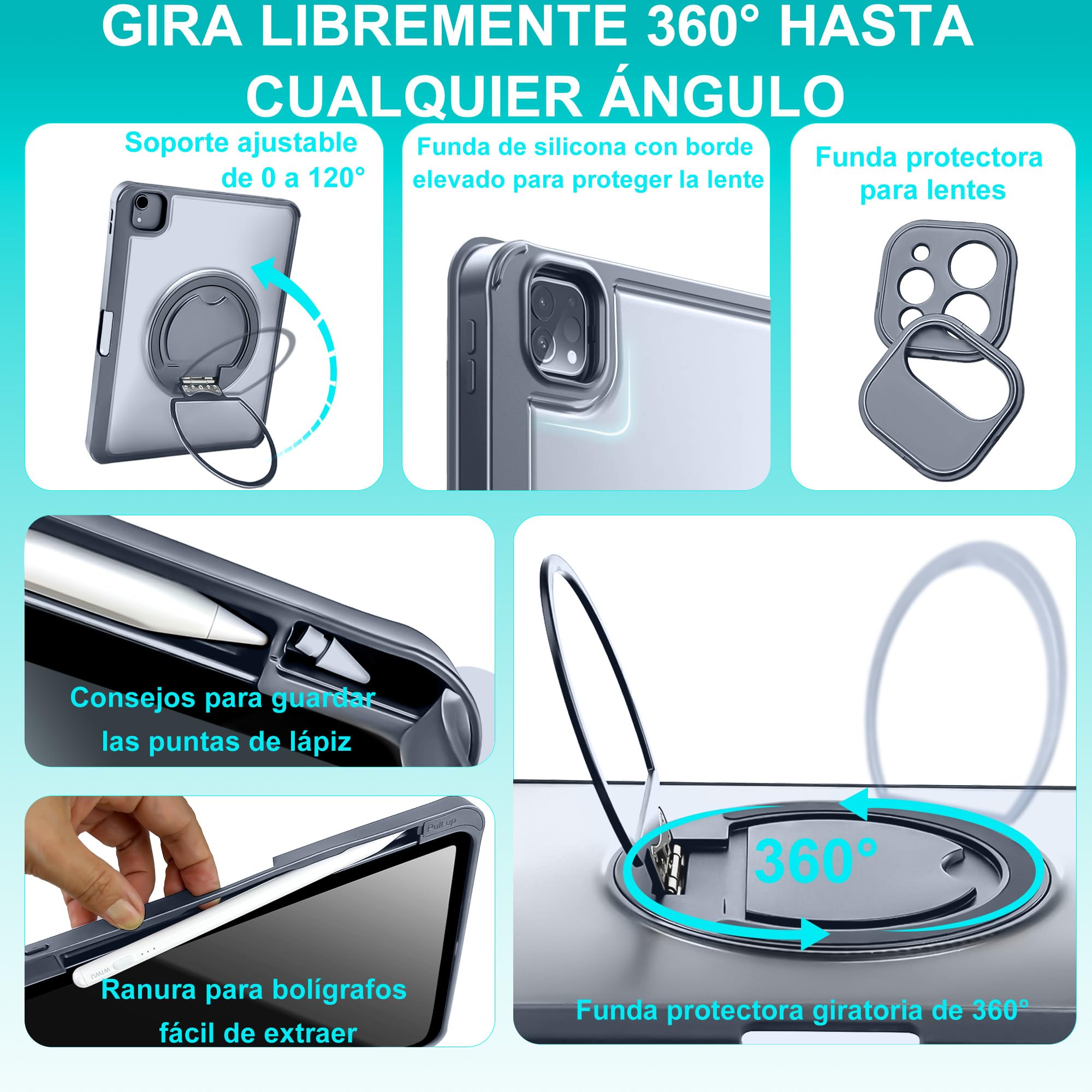 WIWU Funda iPad 11 Generación Teclado Air 11 Pulgadas M4/M3/M2 Desmontable | Magnética Soporte de 360° Teclas Retroiluminadas Trackpad Soporte para Lápiz Color Gris para iPad 10, Air 5/4 Pro 11" 4/3/2/1
