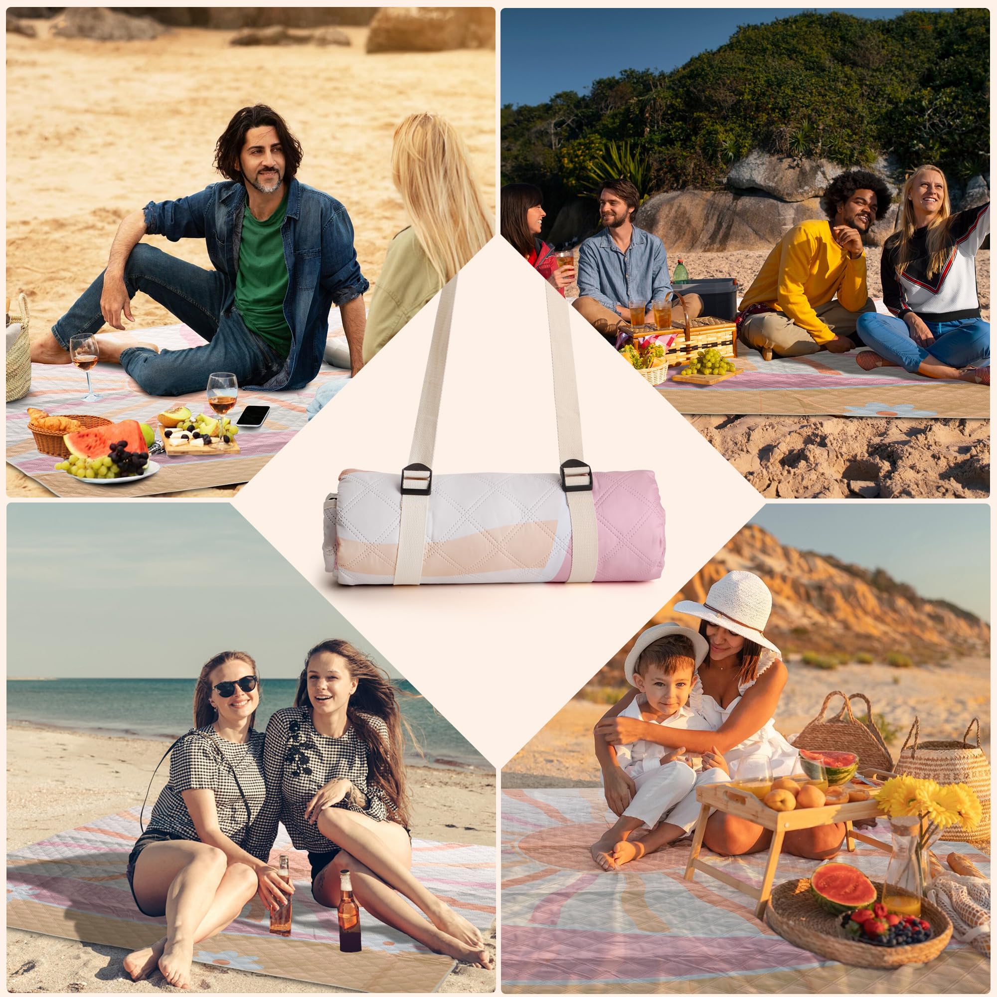 LARUTAN LARUTANPicknickdecke, wasserdicht, maschinenwaschbar, tragbare Stranddecke mit Tragegurt - für Strand, Picknick & Camping Sicilia 200 x 300 cm,