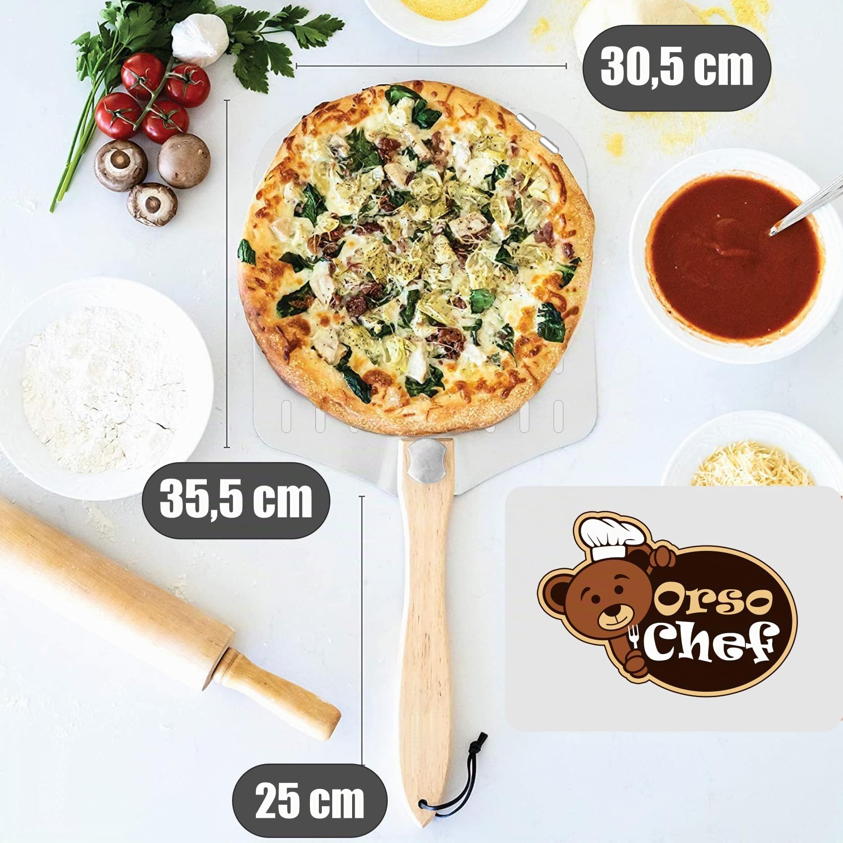 Antech Pelle à Pizza Perforée en Aluminium -Léger avec Manche Repliable - Perforation Professionnelle pour une Cuisson Parfaite – Idéale pour Four Domestique – Schaufel aus dickem Aluminium