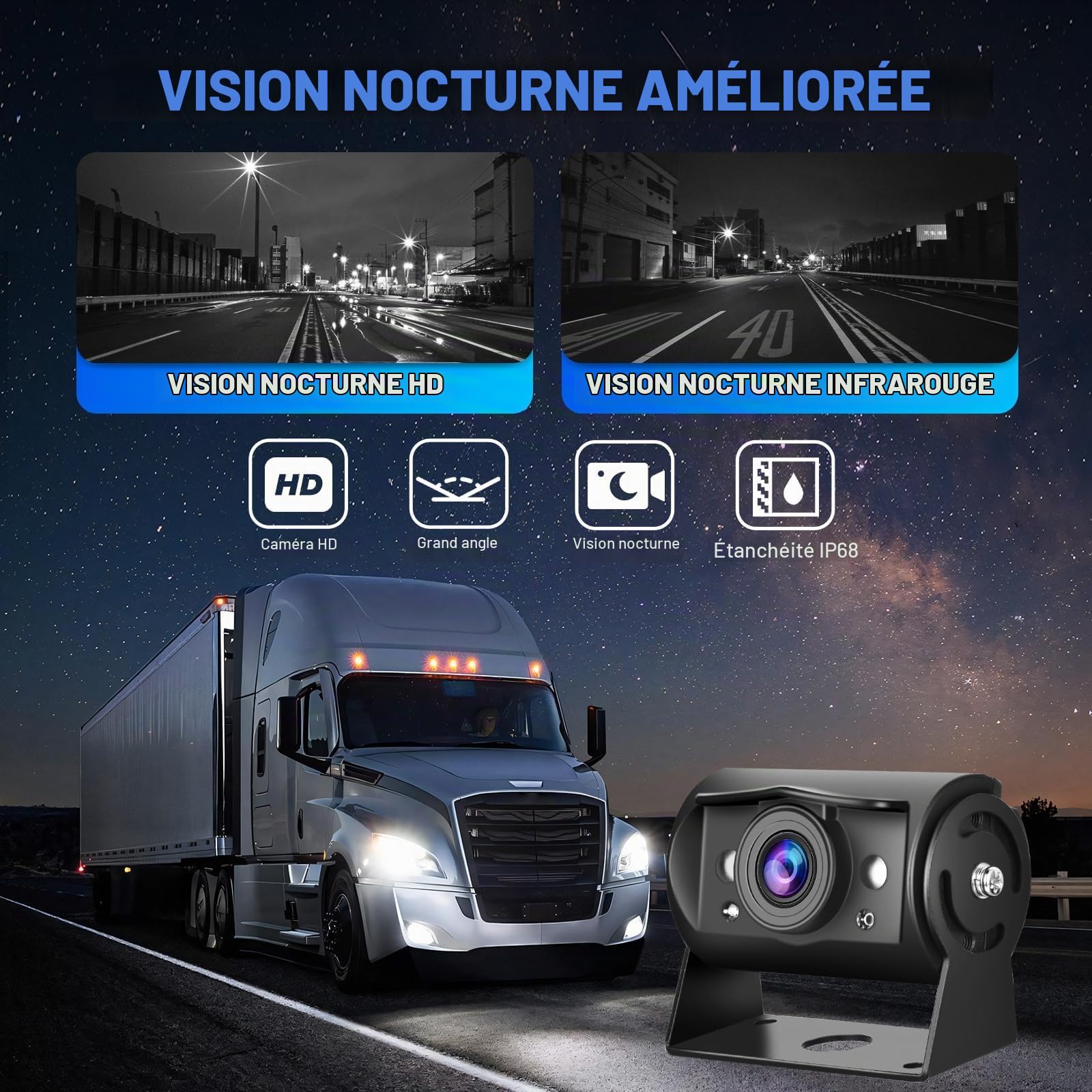 Caméra de Recul pour Voiture 1080P avec 4 Écrans Divisés Moniteur 9 Pouces, supportant 4 Caméras DVR/IP68/Vision Nocturne pour Camion, Camping-Car, Remorque, avec Câbles 2x10 M et 2x20 M