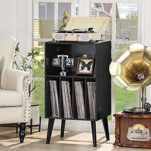 Miniatura 3 de Lerliuo Soporte para tocadiscos con estación de carga, soporte giratorio negro con capacidad para hasta 160 álbumes, mesa de gabinete de