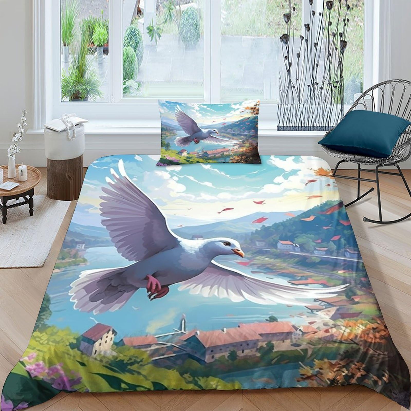 VUDBELAFC Wild Pigeon Duvet Cover 3 PCS Hotel Quality Quilt Cover Bedding Bed Covers with Pillowcases with Zipper Closure Hypoallergenic Soft Breathable Microfiber Single（135x200cm）