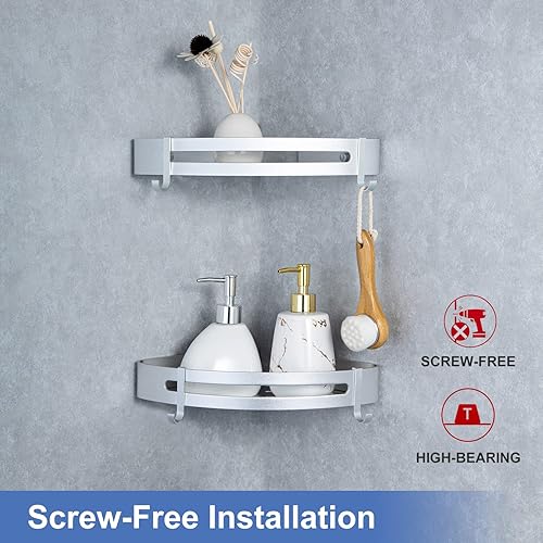 Miniatura 2 de RUGUS Estantes de ducha de esquina de baño, estante de baño de aluminio duradero de 2 niveles, marco de ducha, estante de esquina de baño, estante