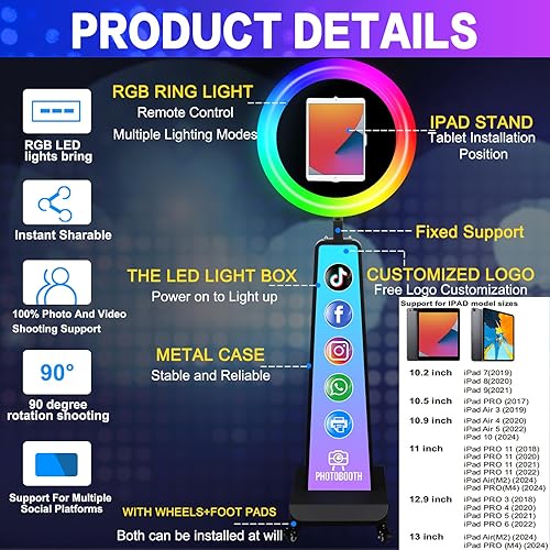 Miniatura 3 de ZLPOWER Cabina de fotos portátil para iPad de 10.2 pulgadas, 10.9 pulgadas, 11 pulgadas, 12.9 pulgadas, con logotipo personalizado, soporte de