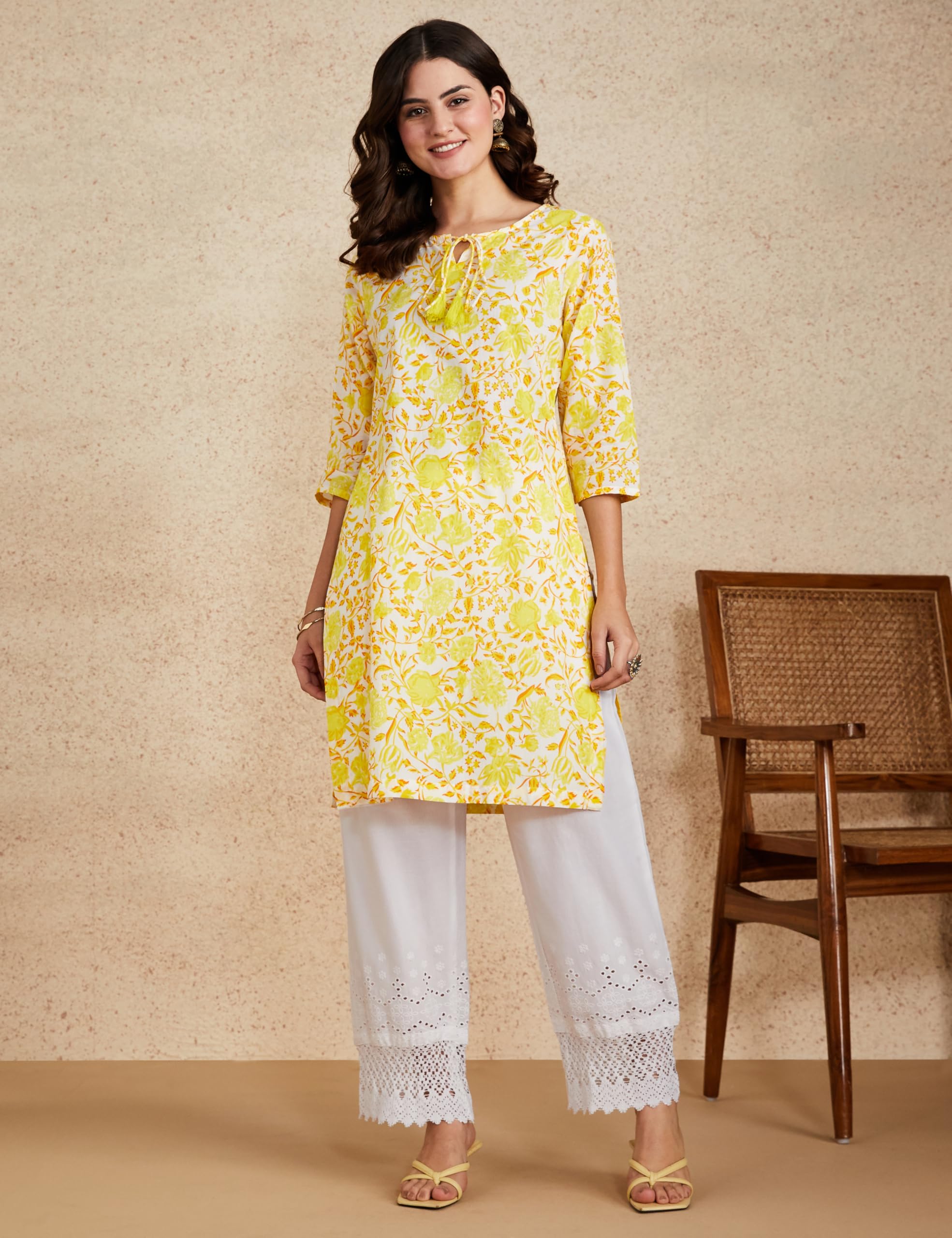 Amazon Brand - Myx Women's Cotton Schiffli Embroidery Straight Pants (PAG 218_White_3XL) - Image 3 thumbnail
