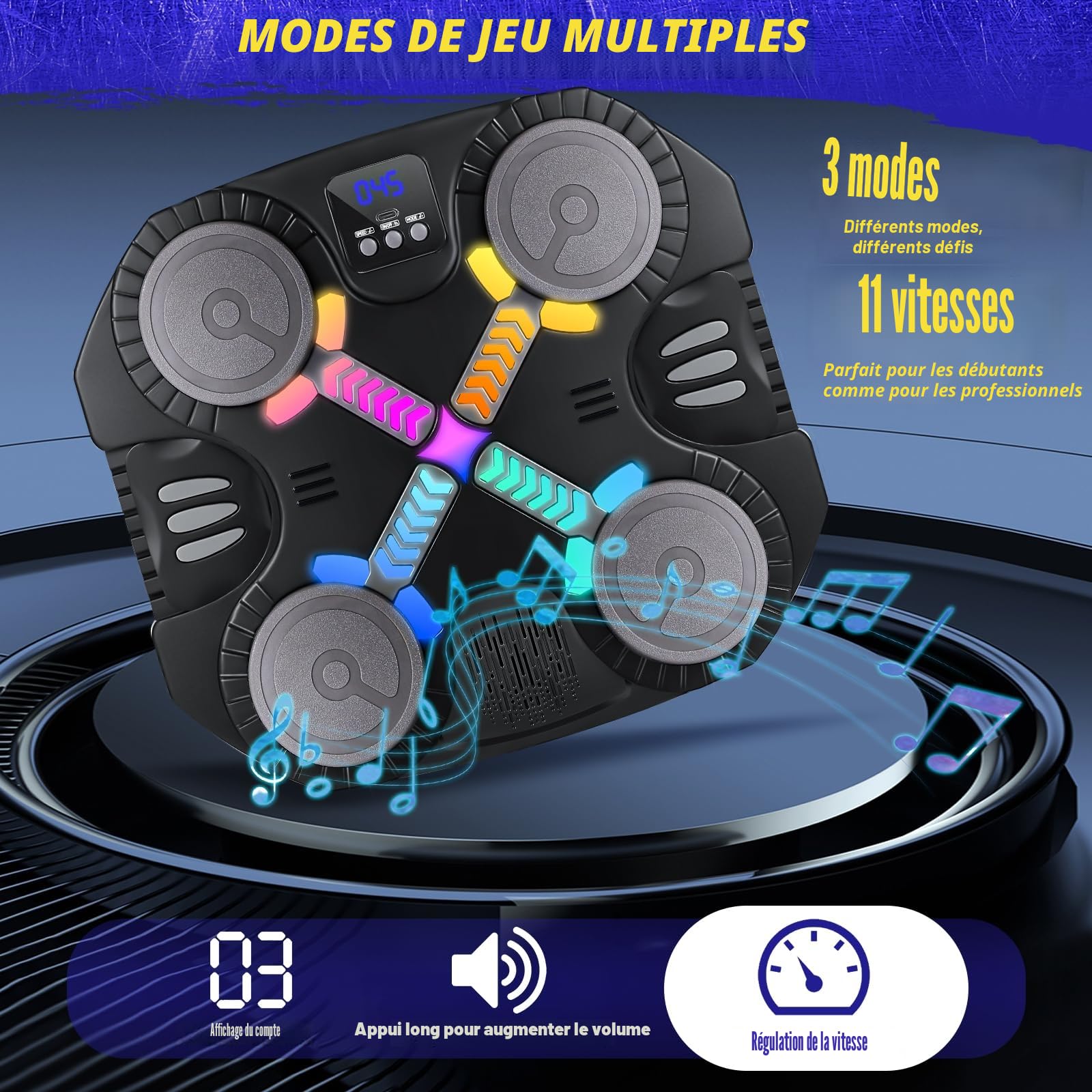 Esnowlee Machine de Boxe Musicale Jouet de Sport pour Enfants - Cible Bluetooth Murale avec lumières et Son, Cadeau pour garçons et Filles âgés de 3 à 12 Ans (Noir)