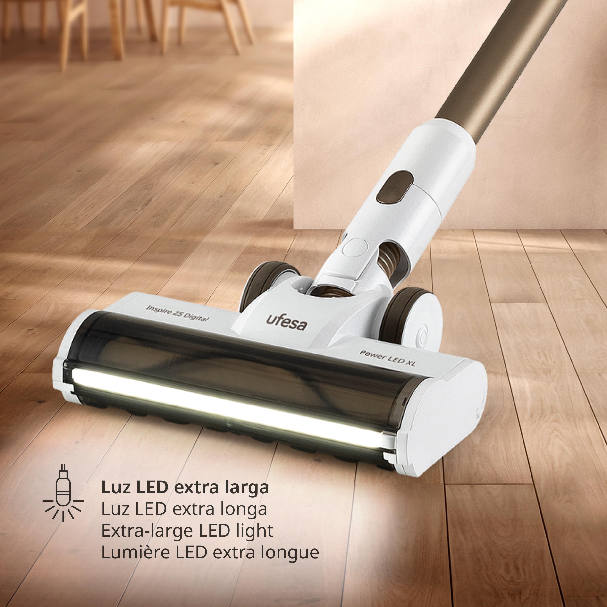 Ufesa Z5 Digital Aspiradora Sin Cable Escoba Eléctrica Flex a Batería 25,9V, Pantalla Táctil, 25KPa, 300W, 40 min, Cepillo con Luz, 3 Modalidades, Accesorios para Suelos/Alfombras/Animales/Sofá/Coche