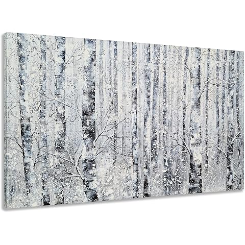 Yihui Arts - One Panel Canvas Wall Art Snowy White Forest Picture Art Print Winter Nature Landscape Painting Contemporary Artwork for Bedroom Living Room Office Wall Decor Framed Easy Hanging