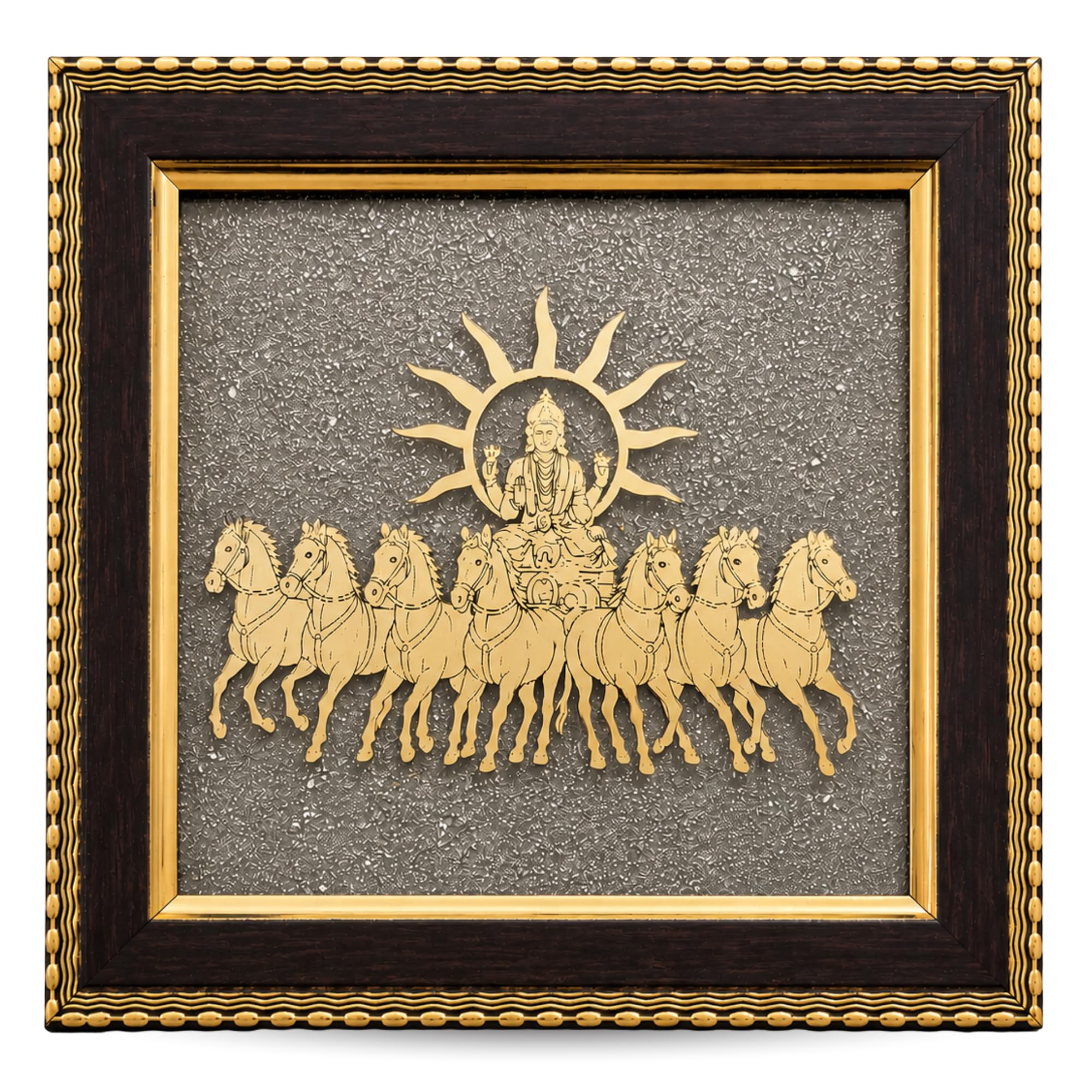MASI HUB 7 Horses on Raw Pyrite Frame, Pyrite Seven Horses with Sun, Vastu Wall Frame for Money Atraction, Success, Career Growth & Business Luck (7 Horses Yantra)-image-5