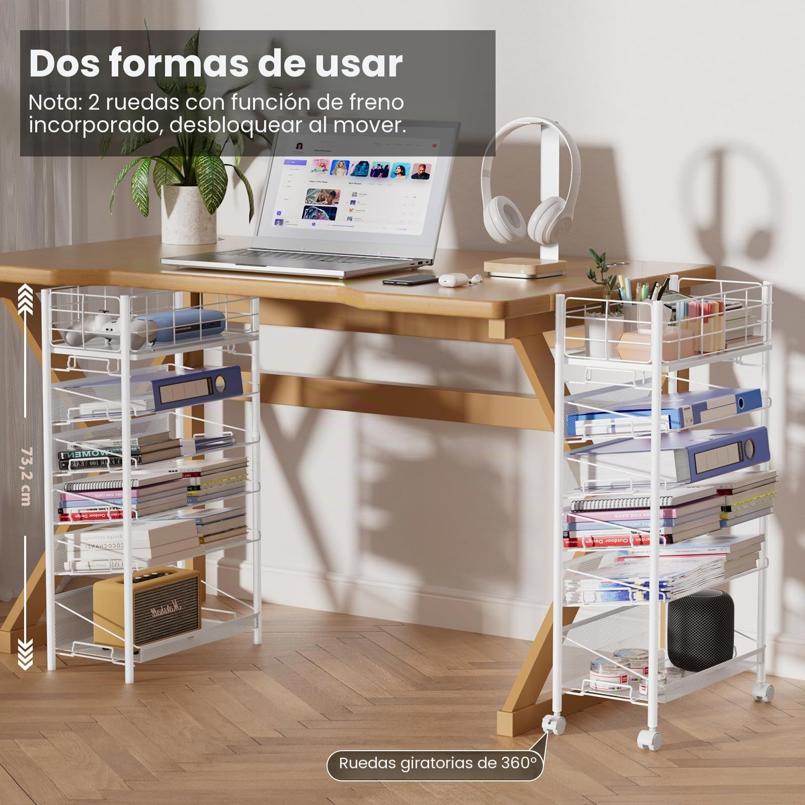 Carrito móvil de archivos con ruedas, carro de archivos de metal de 6 niveles para junto al escritorio, carrito de libros móvil con ruedas para oficina, hogar, escuela, biblioteca, sala de profesores