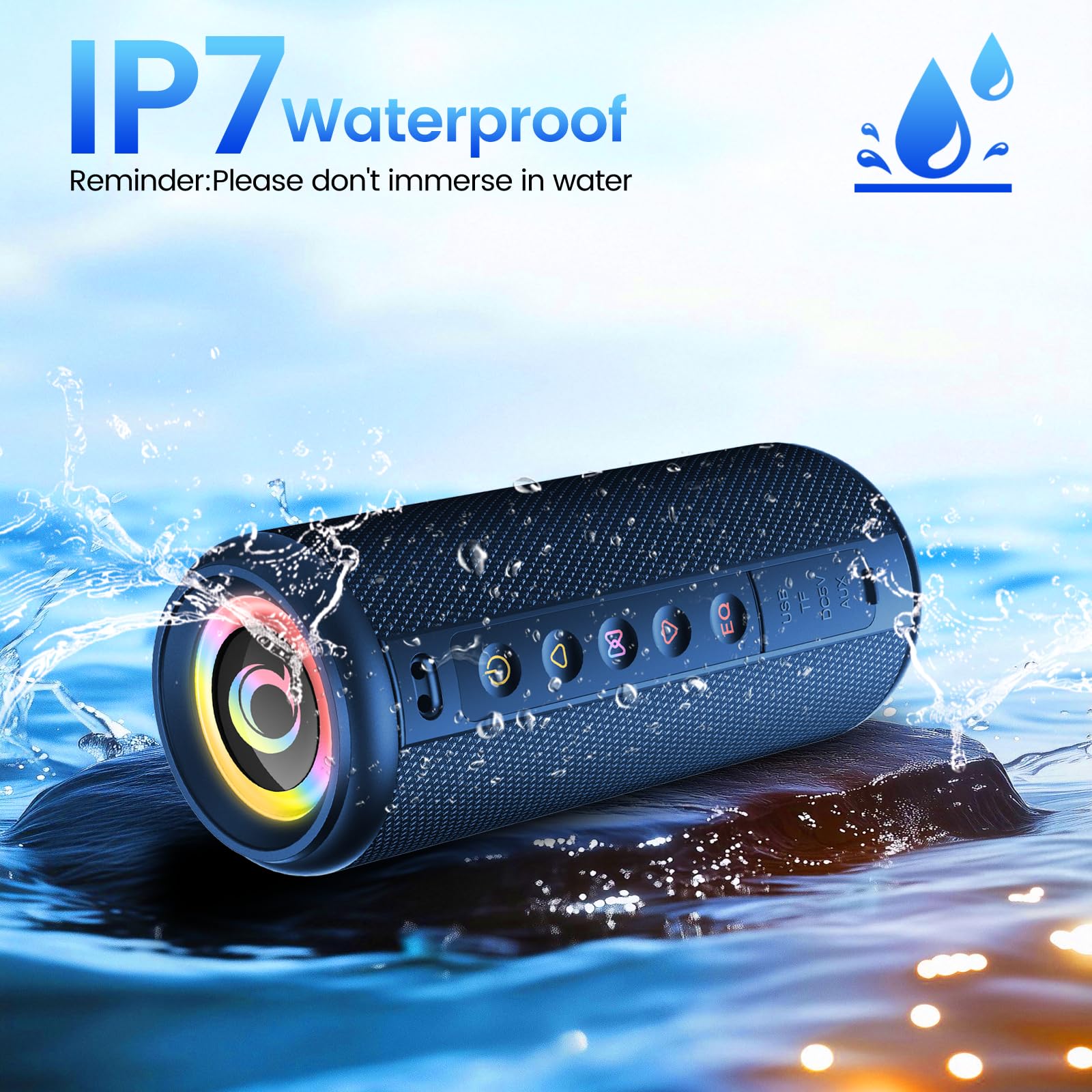 Cassa Bluetooth Portatile Potente 20W, Altoparlante bluetooth 5.4 con 3 modalità EQ, 15 Ore di Autonomia, Luci RGB, IPX5 Impermeabile Speaker Supporto TWS, Micro-Con, AUX/TF Card per Esterno Festa Blu