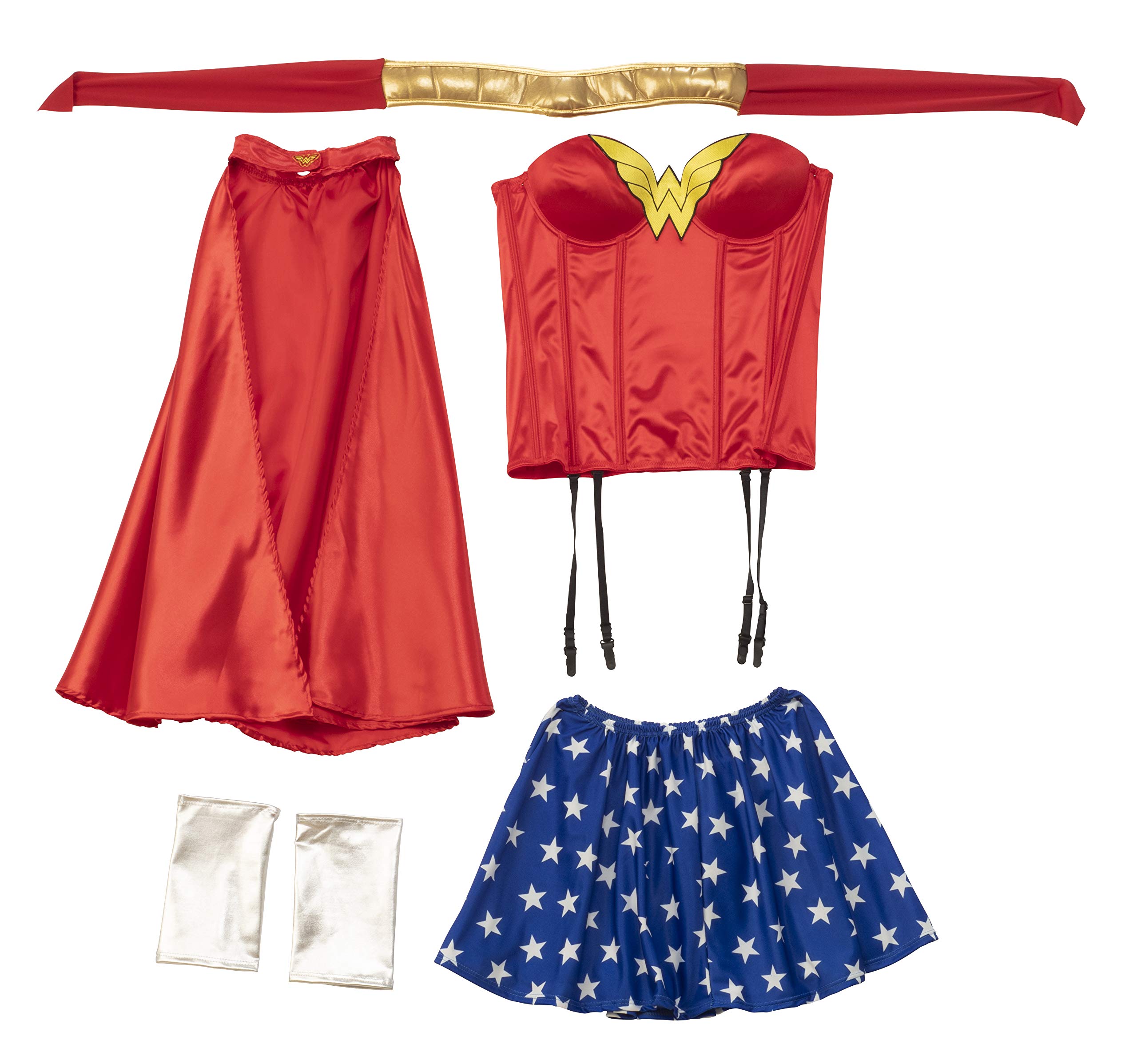 Rubies Women's DC Comics Wonder Woman Corset and Skirt Costume with Cape for Themed Parties and Halloween, Red/White/Blue