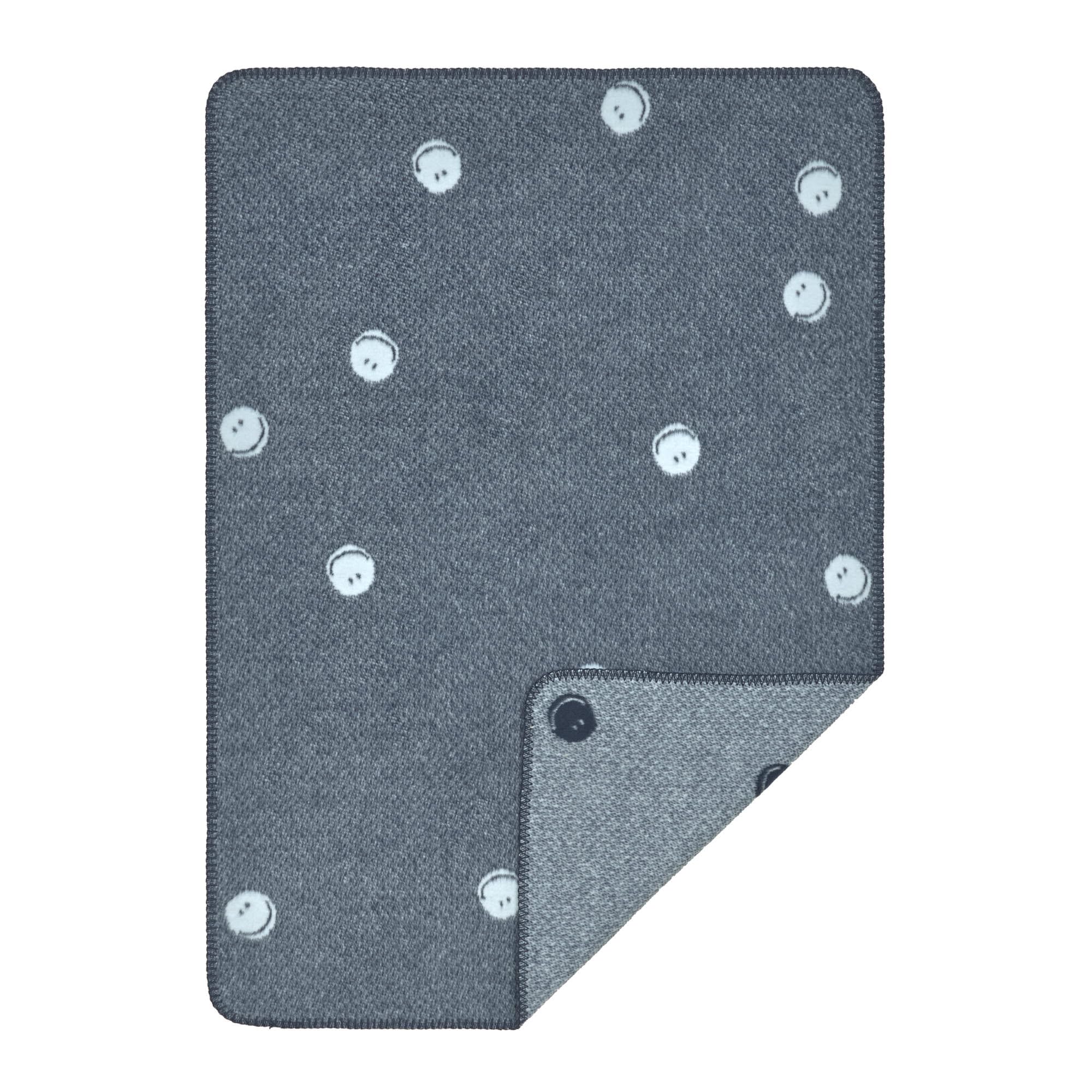 LÄSSIG Babystrickdecke Kuscheldecke Babydecke gewebt 100% Bio Baumwolle GOTS/Woven Blanket Smile blue