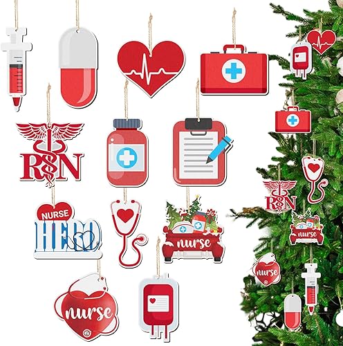 Miniatura 7 de 48 piezas de adorno de madera para enfermera de Navidad, bandeja de enfermera, adorno de Navidad para enfermera, adorno colgante con temática de