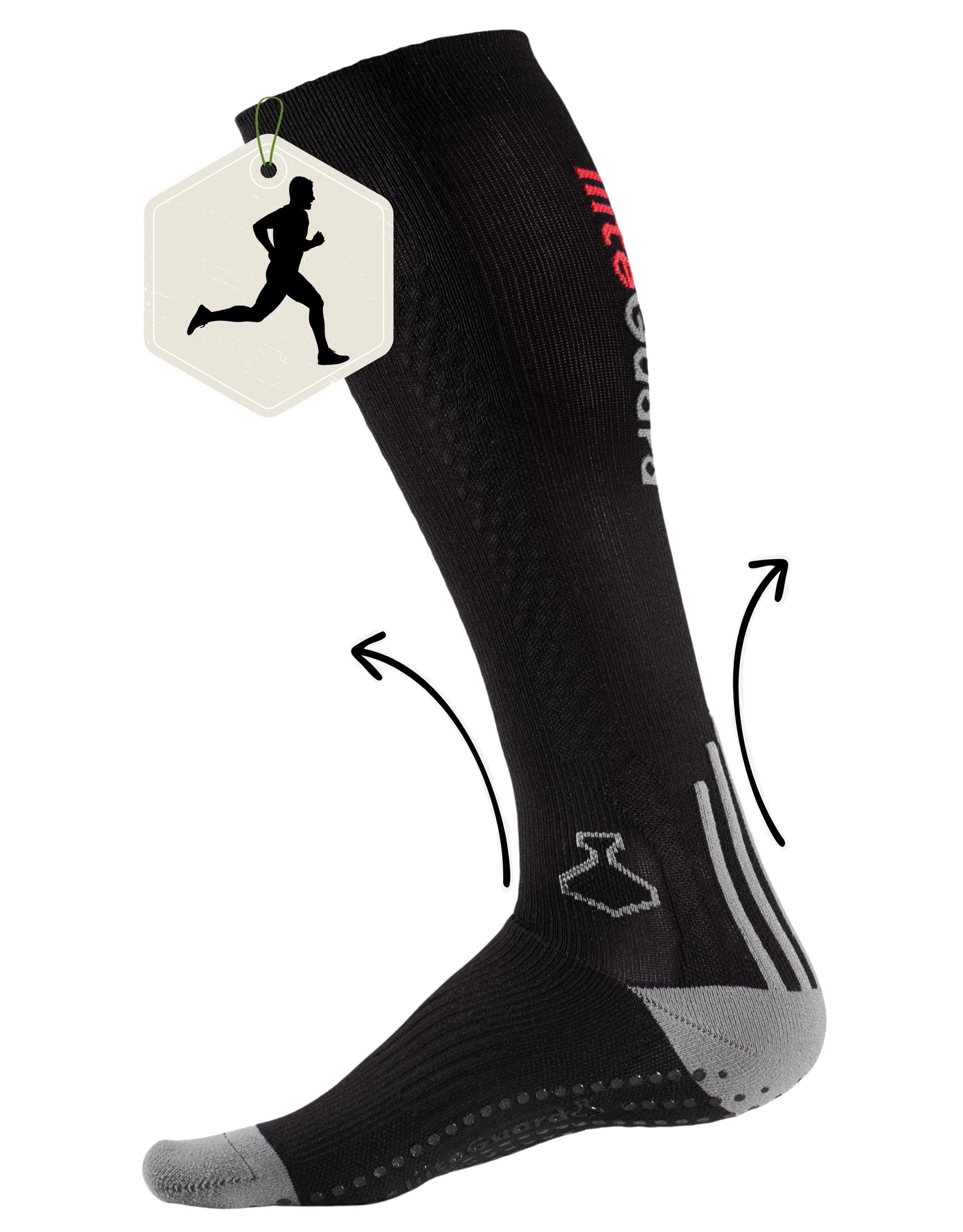 liiteGuard Shin-Tech Grip Running Kompressionssocken für Herren und Damen | Für Sport Laufen Fussball | Läufer Kompressionsstrümpfe Schonend für Achillessehne Schienbein Knöchel