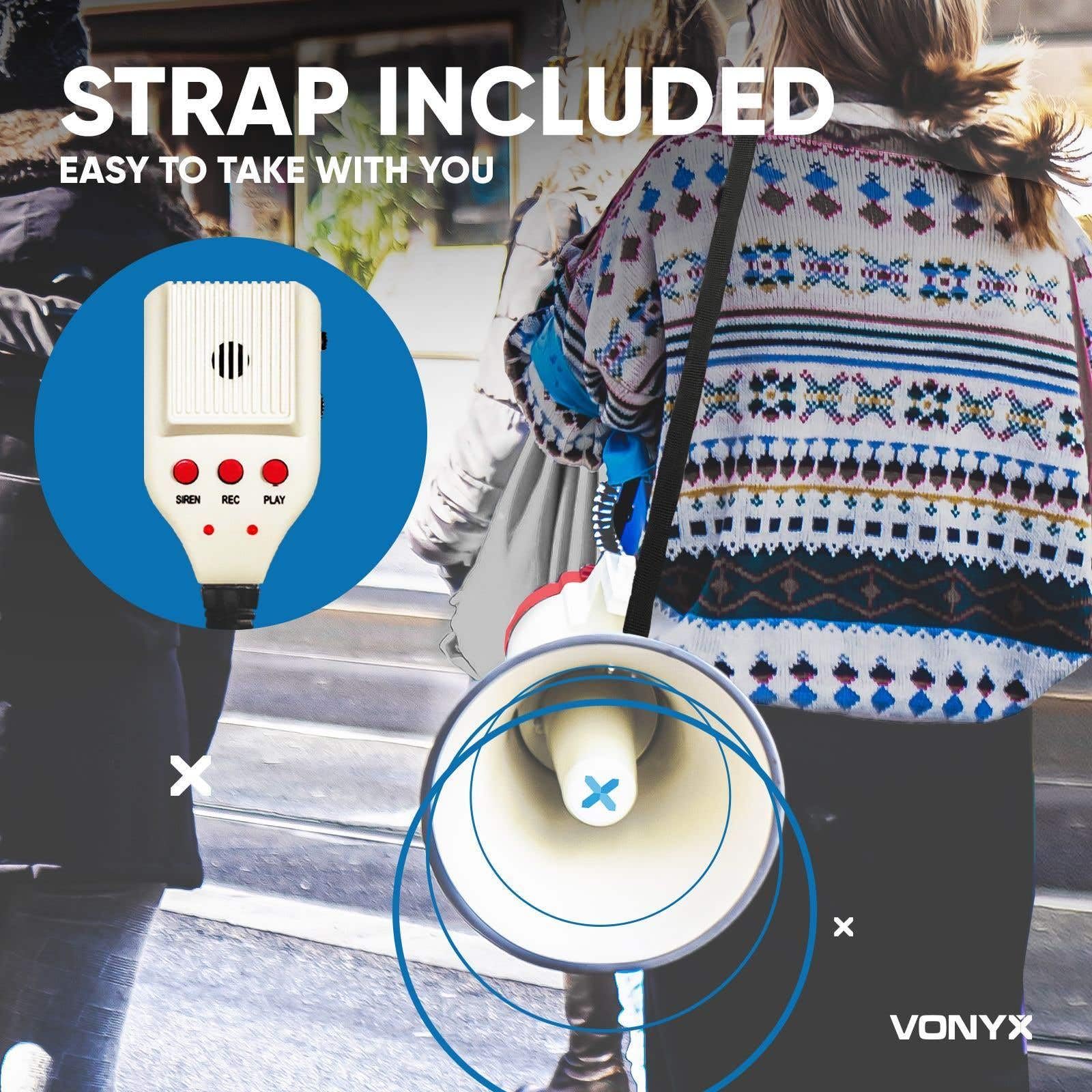 Vonyx MEG050 Megáfono 50W Alcance 1km con Micrófono y Grabación