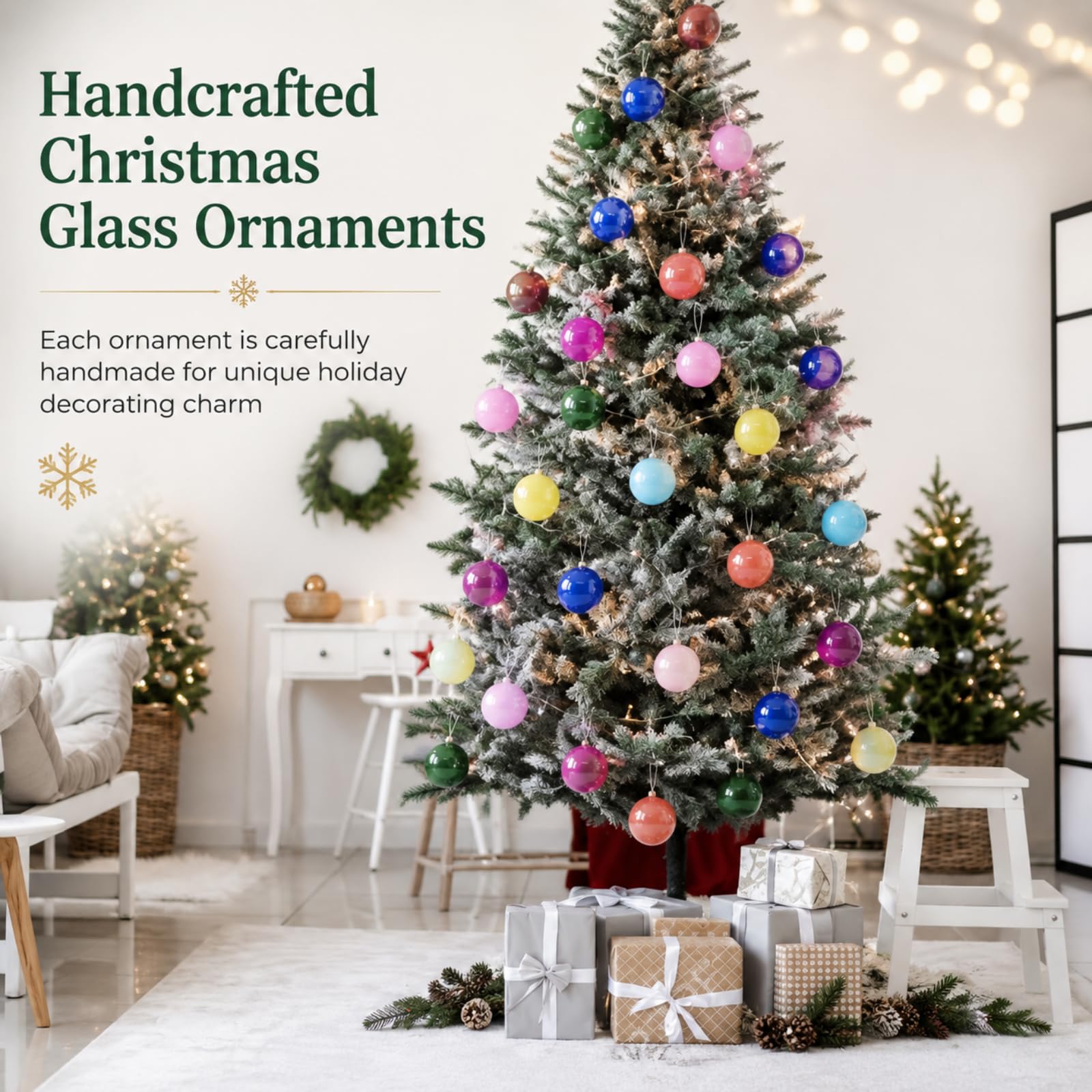 FoldTier Set di 9 palline di Natale in vetro opaco da 7,6 cm, decorazioni per albero di Natale, da appendere, multi tinta unita, per albero di Natale, ghirlande, decorazioni per la casa e matrimoni