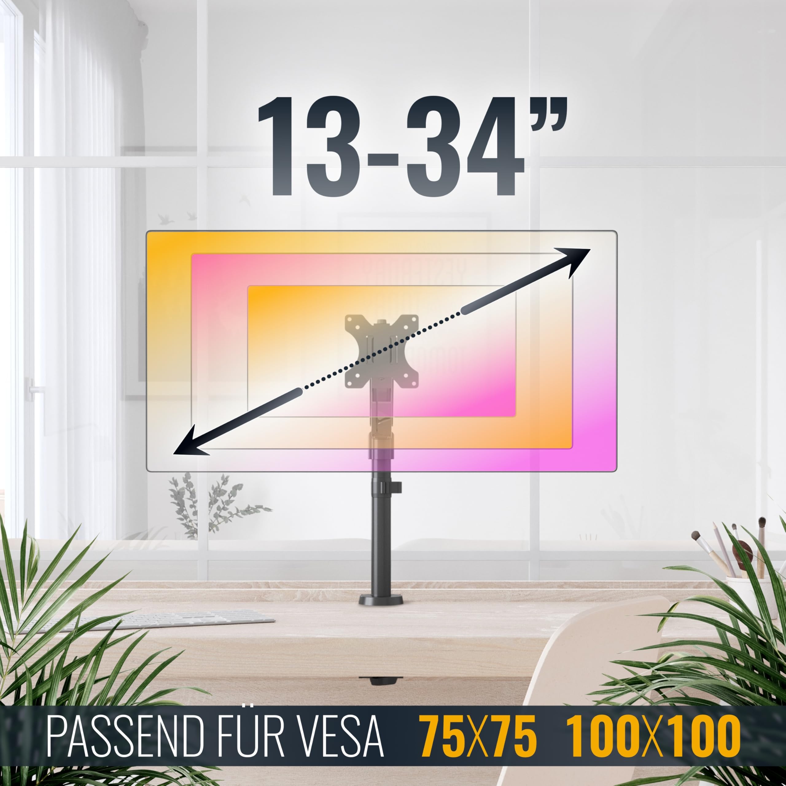 Ricoo Monitor Halterung mit Gasdruckfeder Arm für 13-34 Zoll TS9511 höhenverstellbar Bildschirmhalterung Arme Halter VESA 75x75 100x100 Bildschirm Tischhalterung Monitorhalter – Bild 5