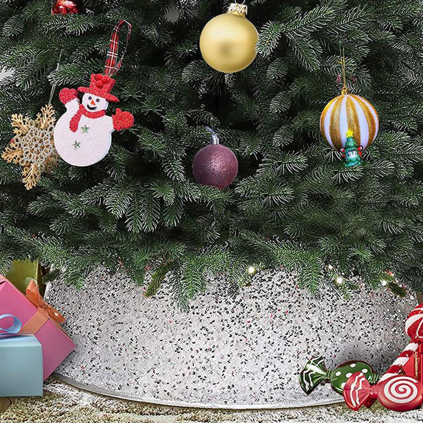 Gonna Per Albero Di Natale In Velluto Con Paillettes – Copribase Glitterato, Due Misure, Rosso
