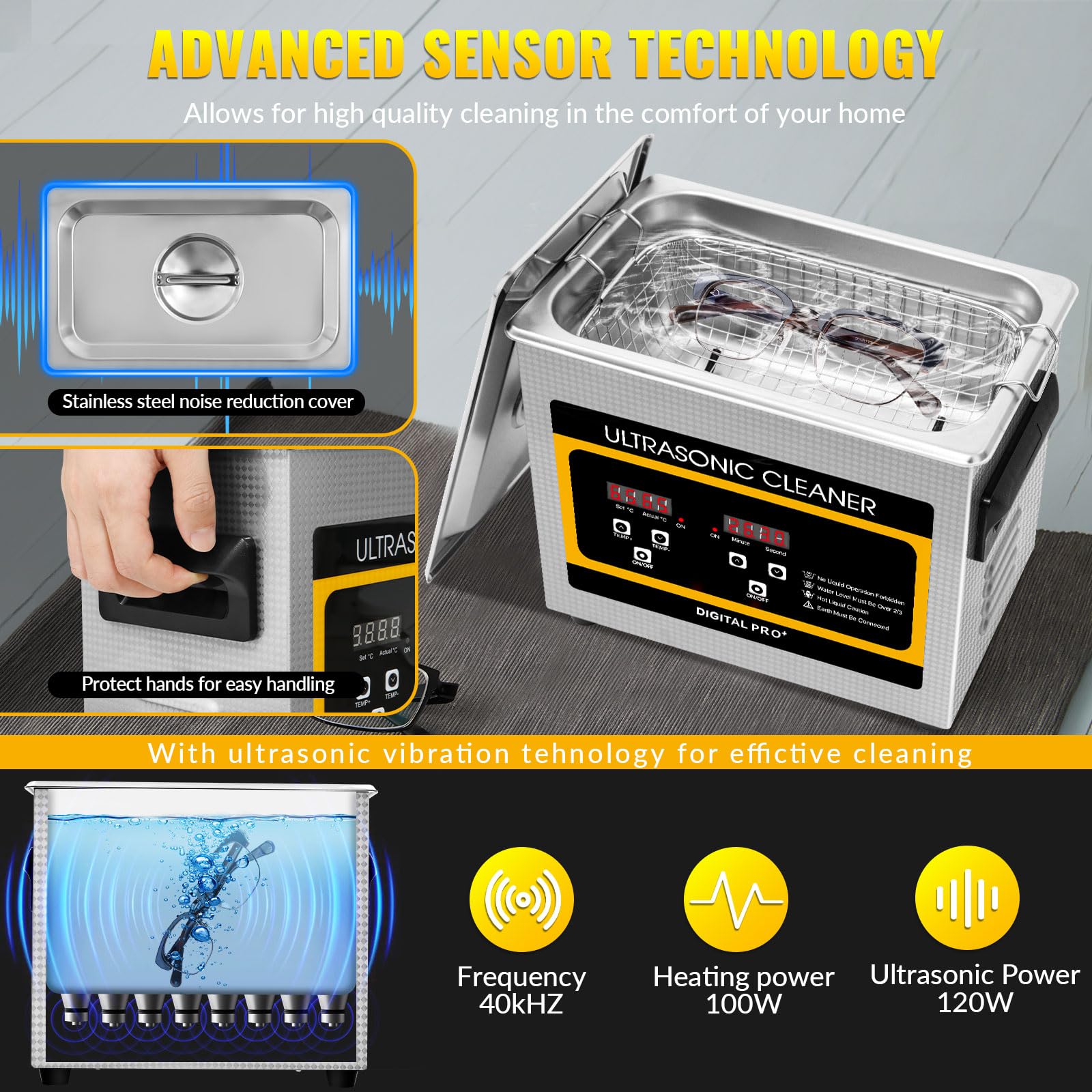 Ultraschallreinigungsgerät Brille Ultraschallreinigungsgerät 2L  Ultraschallreinigungsmaschine 60W Ultraschallreiniger Mit Schallfrequenz, image size:1600x1600