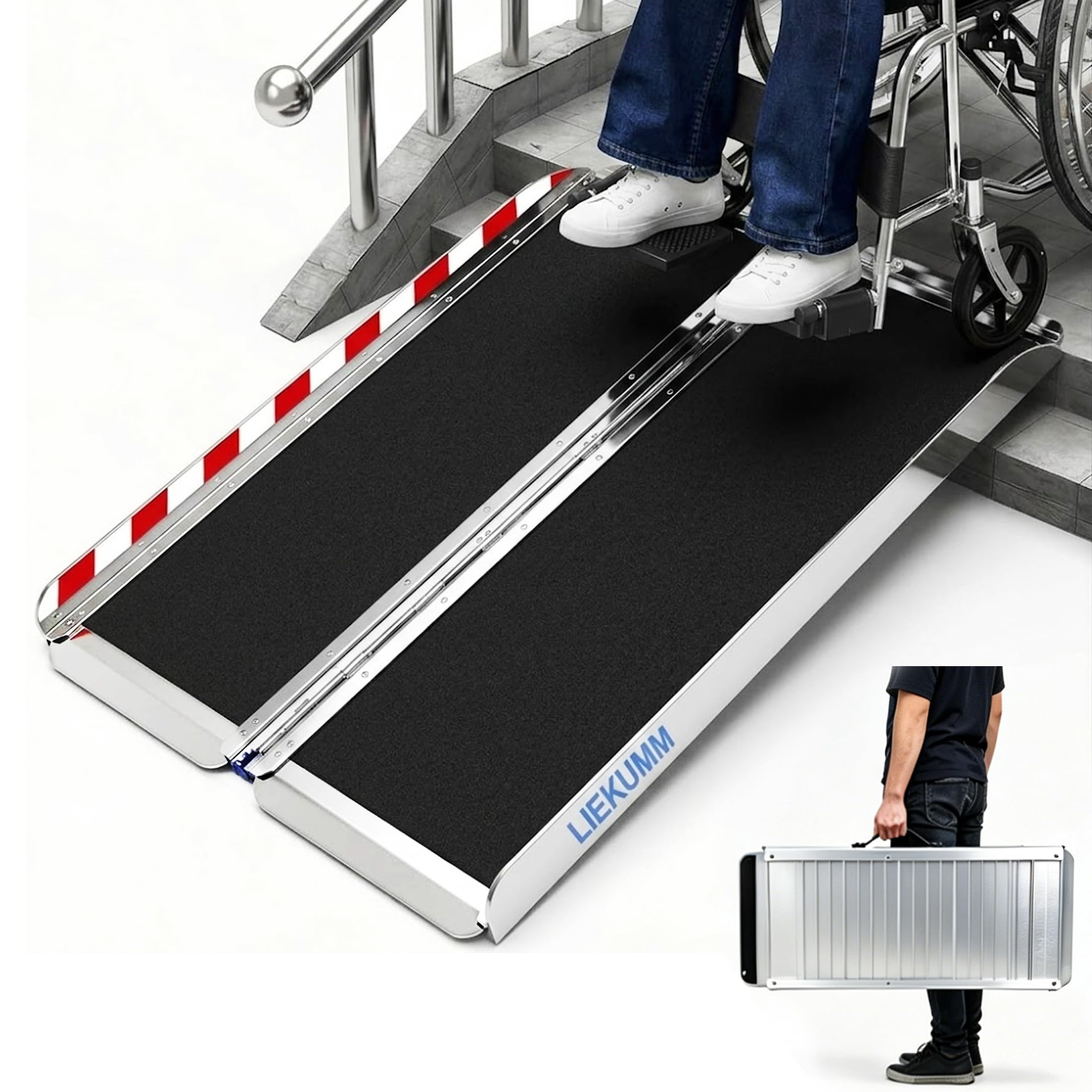 LIEKUMM Rampas para Silla de Ruedas 91 x 77 cm, Capacidad de Carga 300 kg, Rampa Plegable de Aluminio para Escaleras, Escalones y Bordillos, Rampa Escalon para Sillas de Ruedas Eléctricas y Manuales