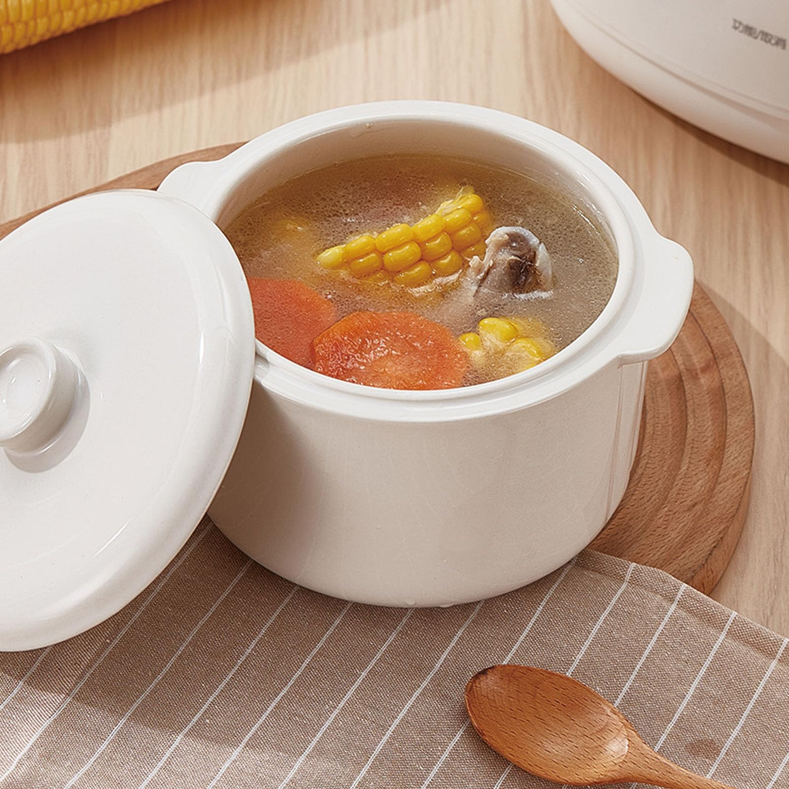 Cuiseur à Soupe en Céramique 1 L, Petite Mijoteuse avec Protection contre la Surchauffe, Fonction de Maintien au Chaud avec Couvercle Minuteur, Faitout électrique pour la (Prise