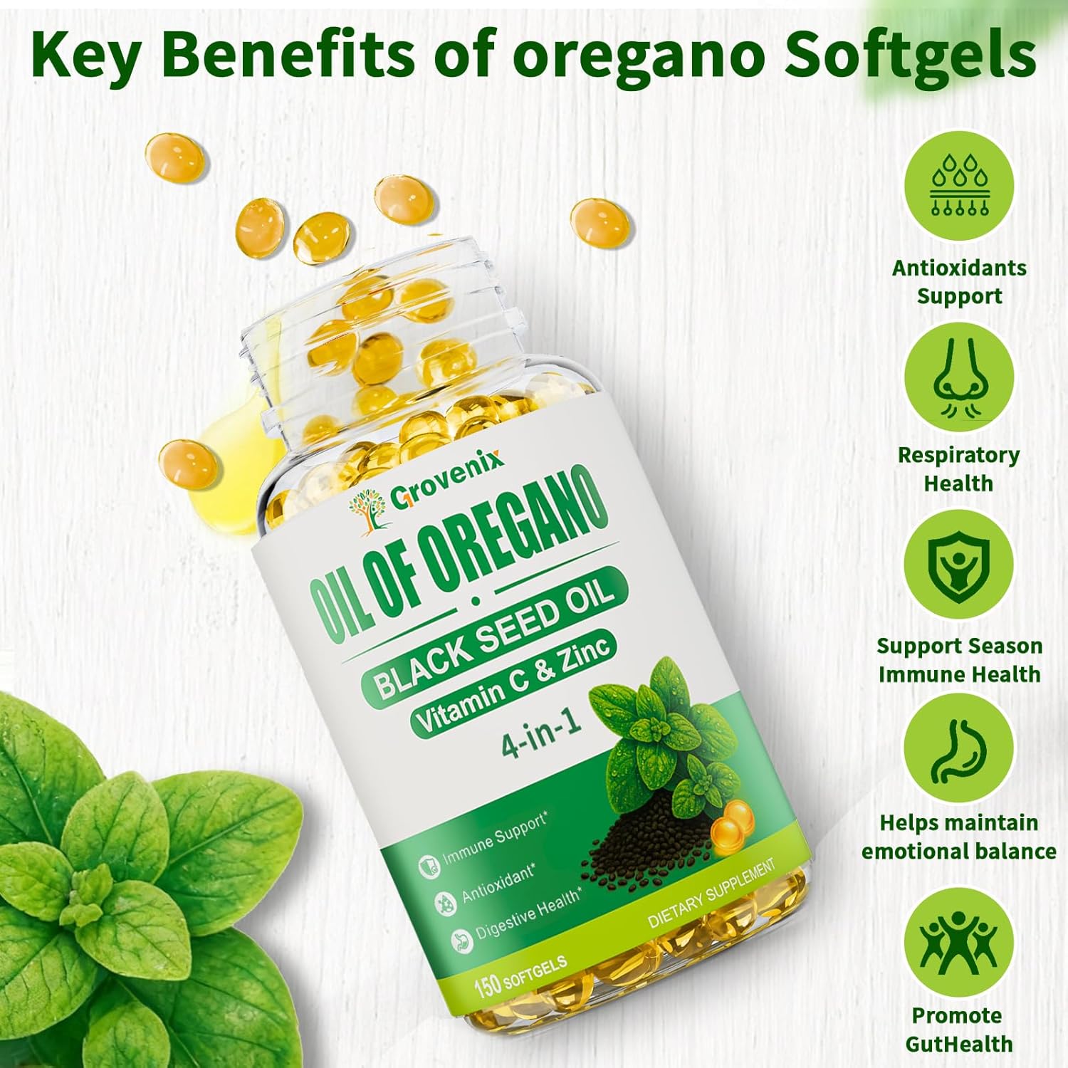 300 Count Organic Oregano Oil Softgels with Black Seed Oil, Wild Oregano Supplement, High Carvacrol & Thymoquinone, 2 Pack - Image 4