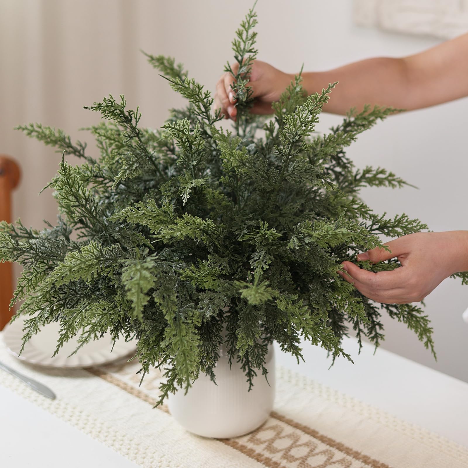 GLIDLION 45,7 cm echte Zedernzweige – 48 Stück, künstliche Weihnachtszweige aus Zedernholz, realistische künstliche Kiefernspieße, künstliche Grünpflanzen, Stiel für Vasen, Basteln, Girlande, Kranz