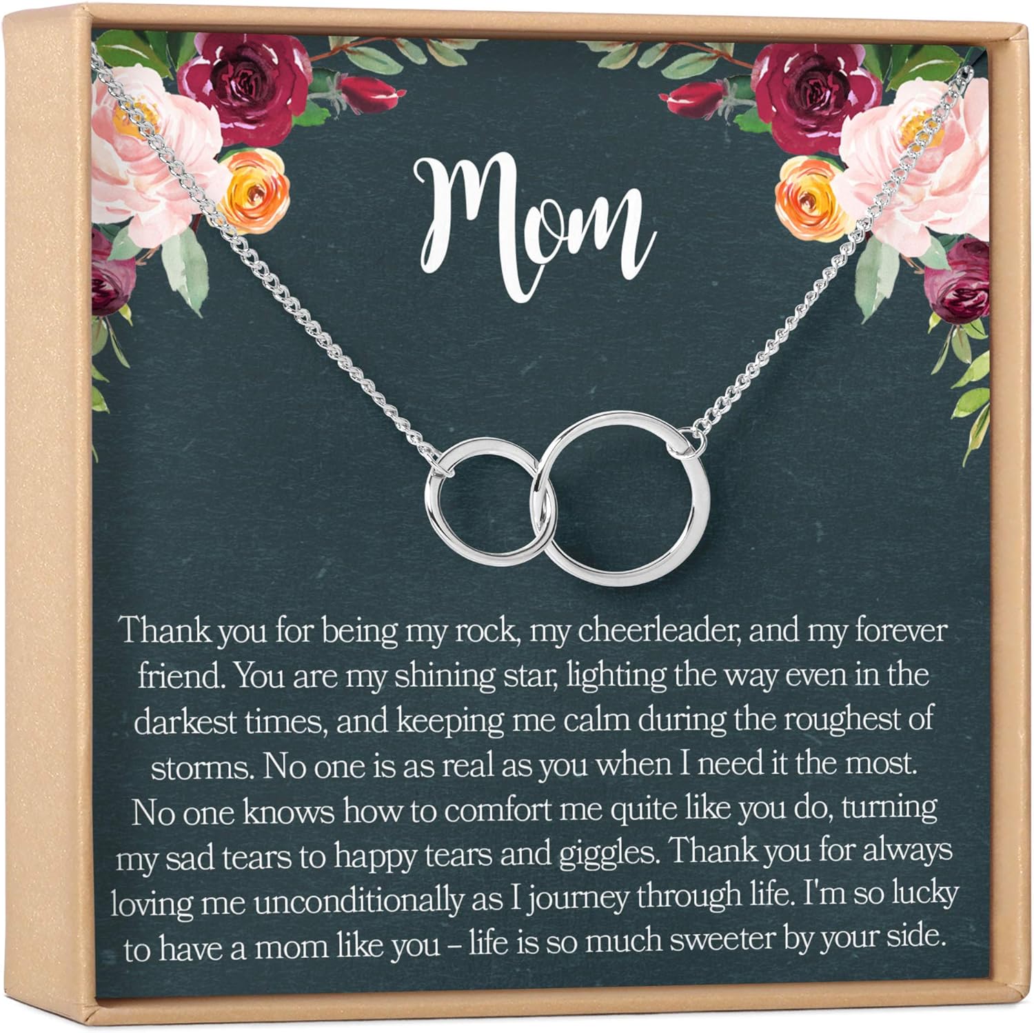 Dear Ava Mom Gift Necklace: Mother Daughter Jewelry, Thank You Mom, 2 Asymmetrical Circles