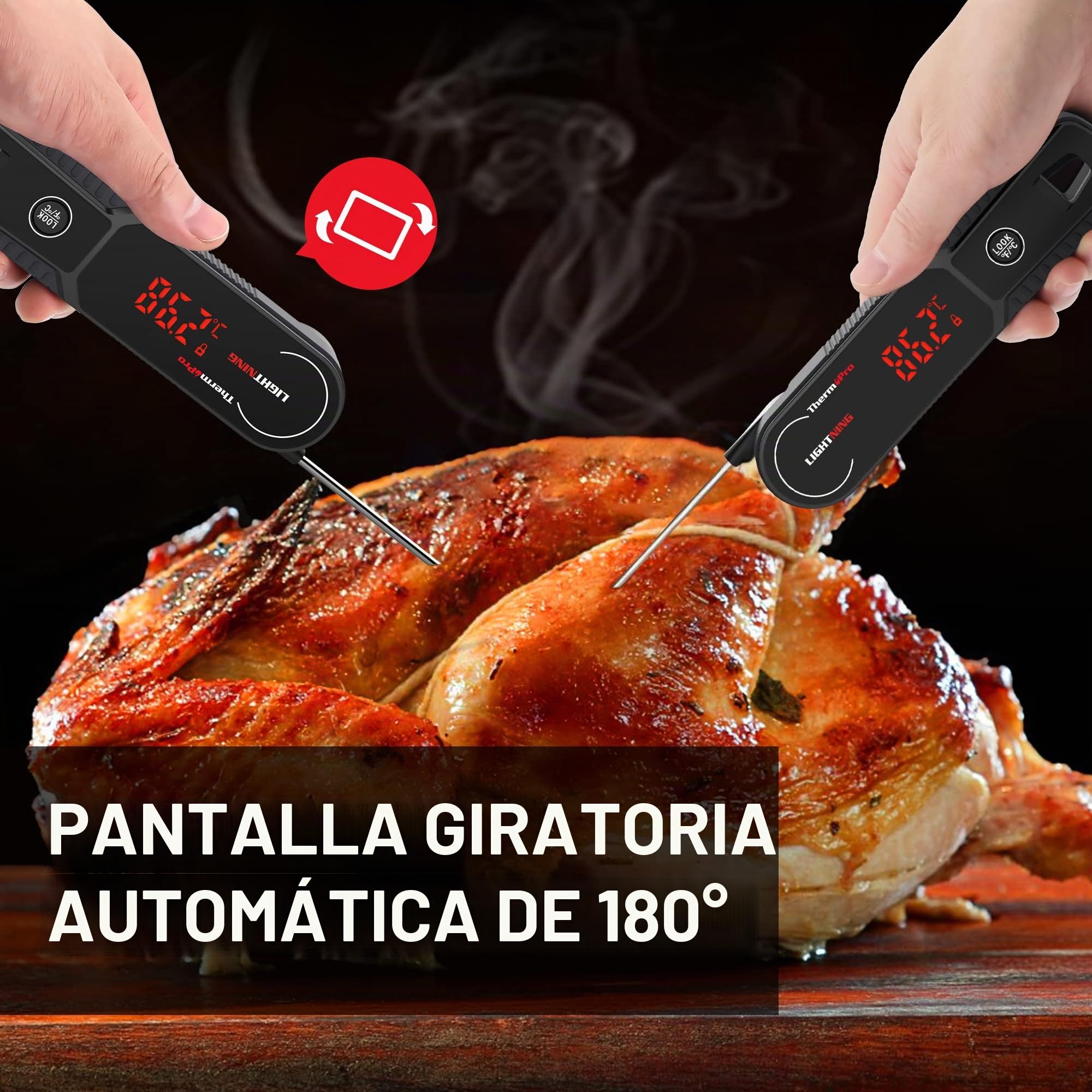 ThermoPro TP622 Termómetro Cocina de Lectura Instantánea, Termómetro Calibrable para Alimentos con Pantalla, Termómetro de Cocina Impermeable para Barbacoa Comida Liquidos Aceite Agua