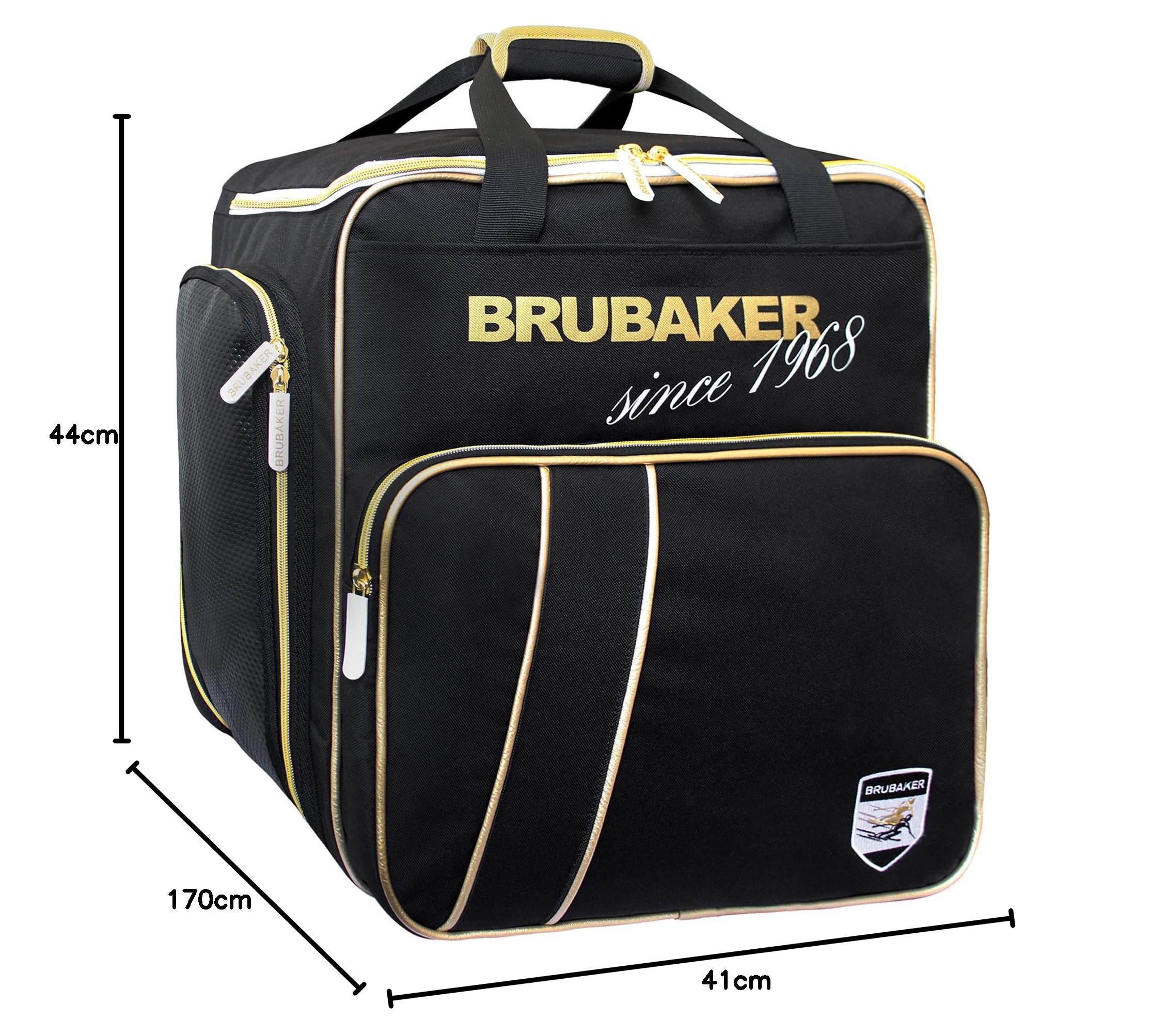 BRUBAKER - Set de Ski 'Grenoble' - Sac à Chaussures de Ski & Housse à Skis - pour 1 Paire de Skis, bâtons, Bottes & Casque - 170 cm ou 190 cm - Noir/Doré